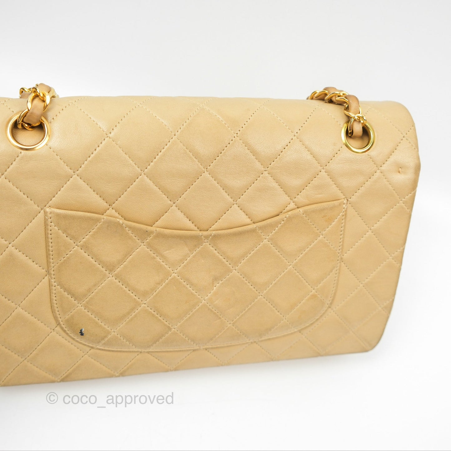 Chanel Vintage Medium Classic Flap Beige Lambskin 24K Gold Hardware