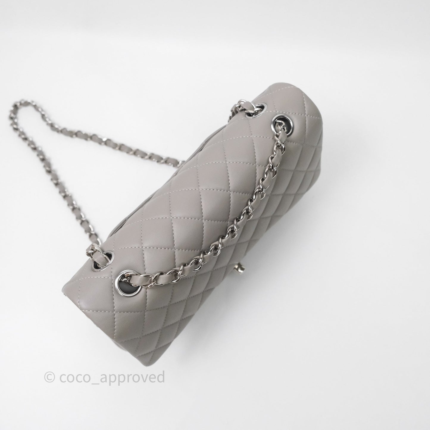 Chanel Classic M/L Medium Flap Quilted Grey Lambskin Silver Hardware