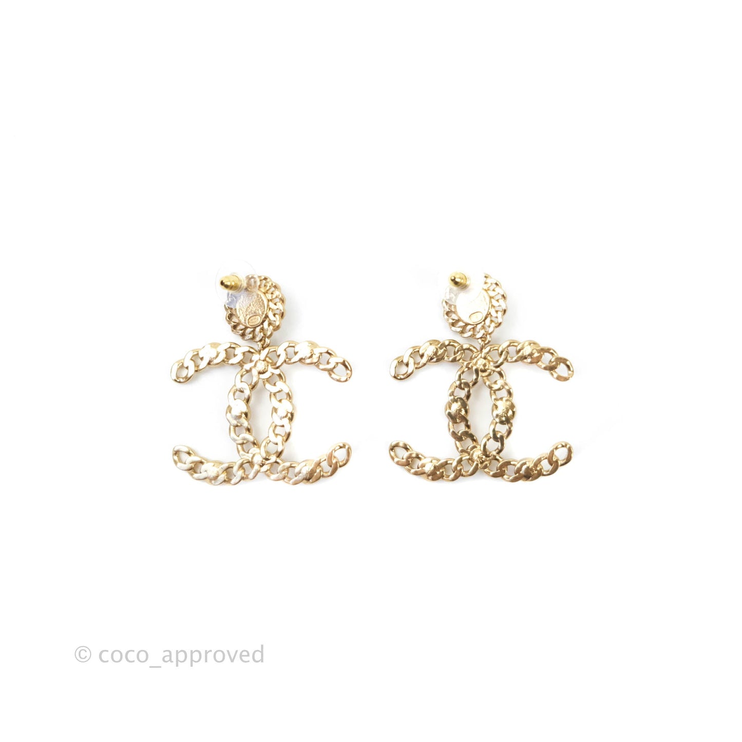 Chanel CC Drop Pearl Crystal Earrings Gold Tone 21P