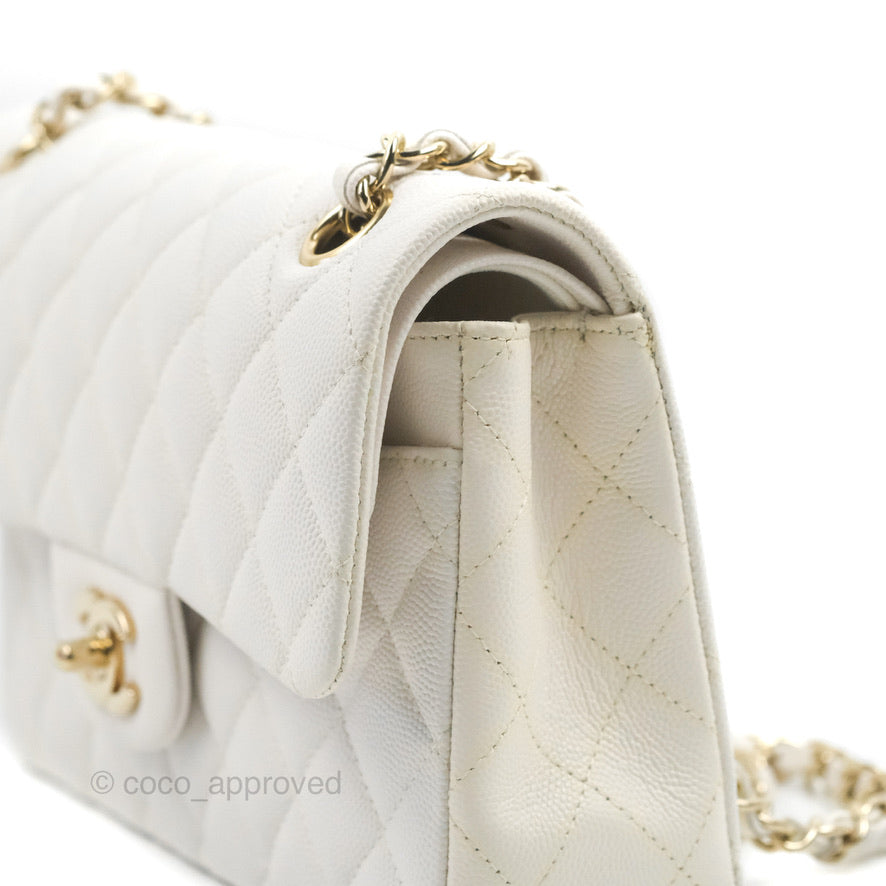 Chanel Small Classic Quilted Flap White Caviar Gold Hardware
