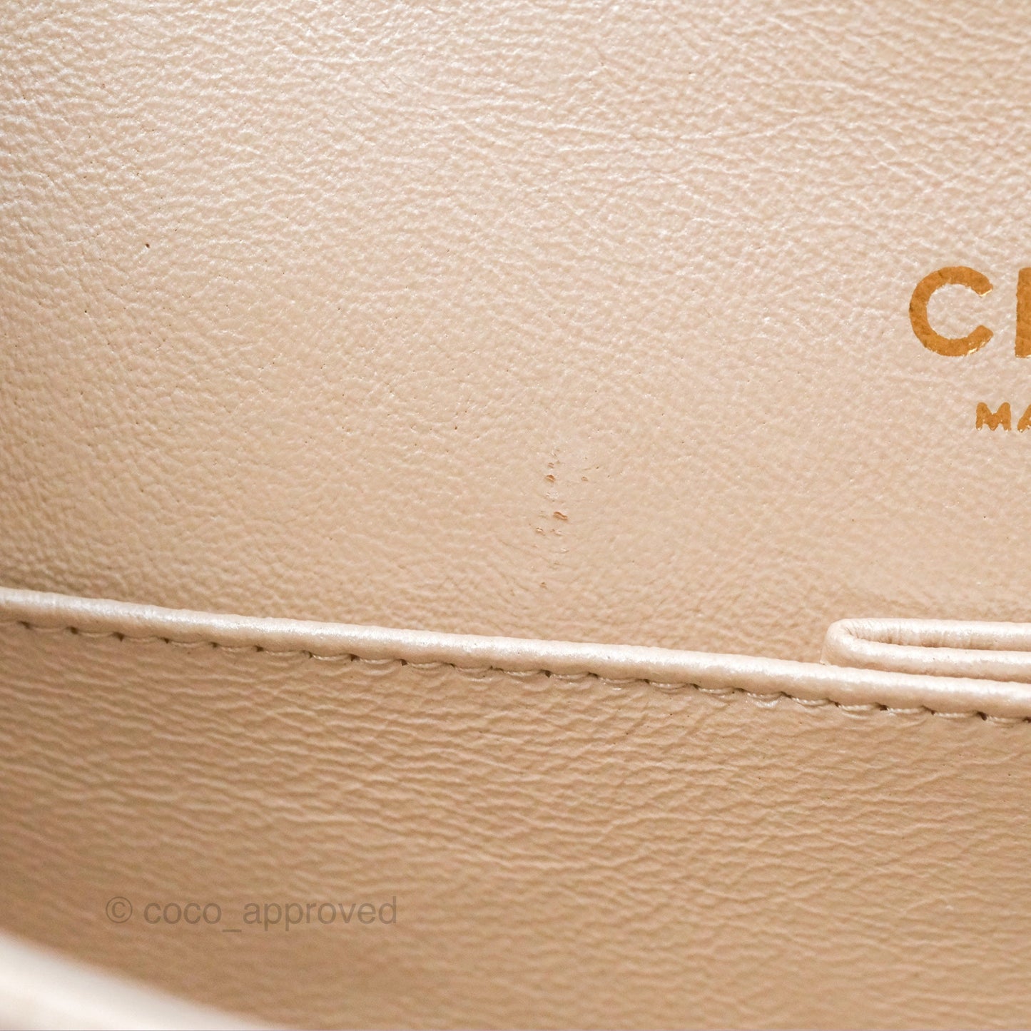 Chanel Classic M/L Medium Flap Quilted Pearly Ivory Beige Caviar Matte Gold Hardware 12P