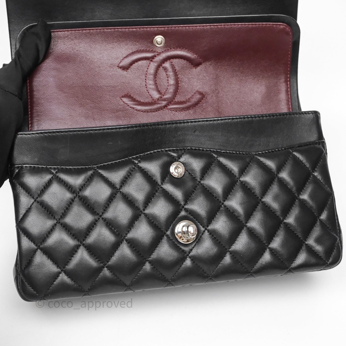 Chanel Classic M/L Medium Flap Quilted Black Lambskin Silver Hardware