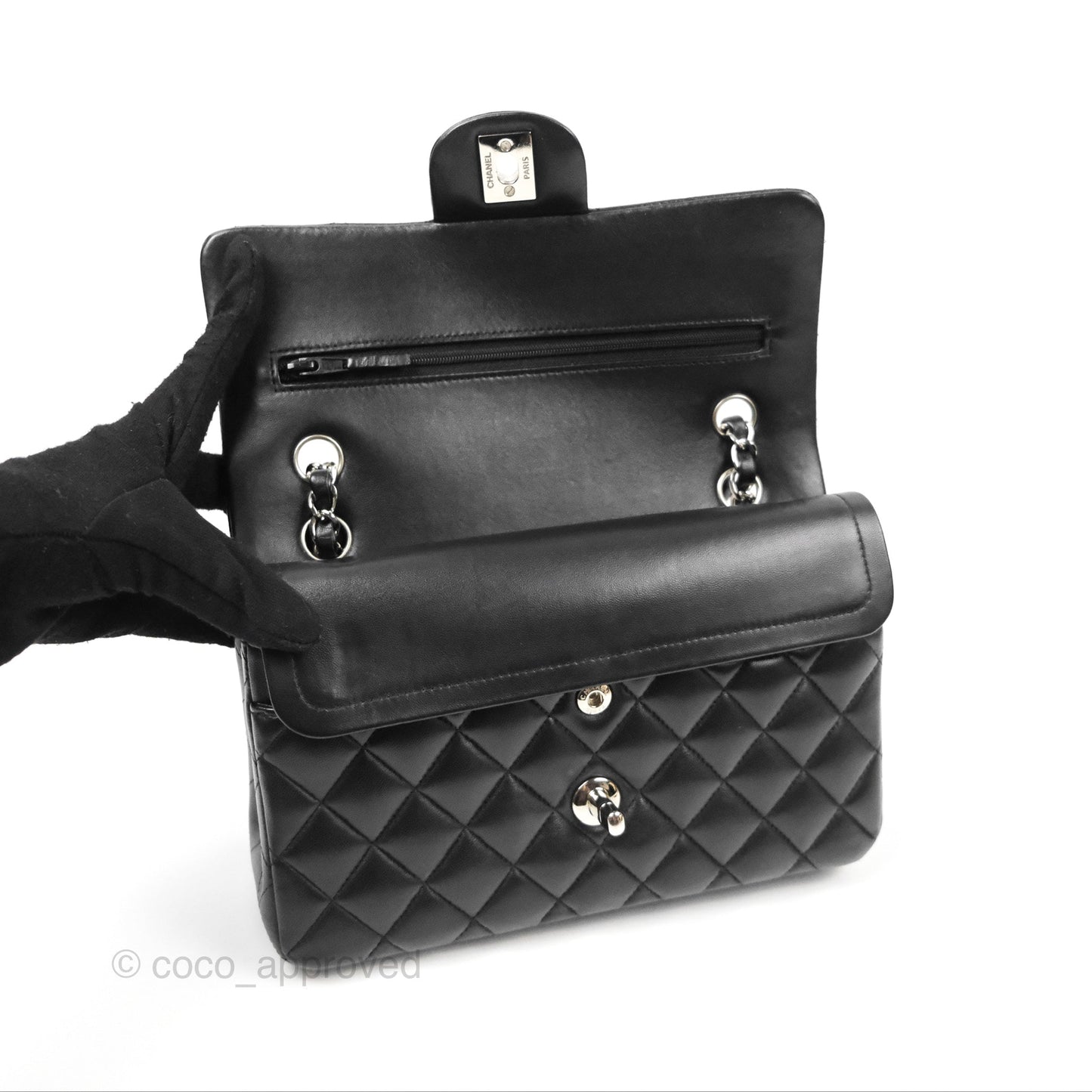 Chanel Small Classic Quilted Flap Black Lambskin Silver Hardware