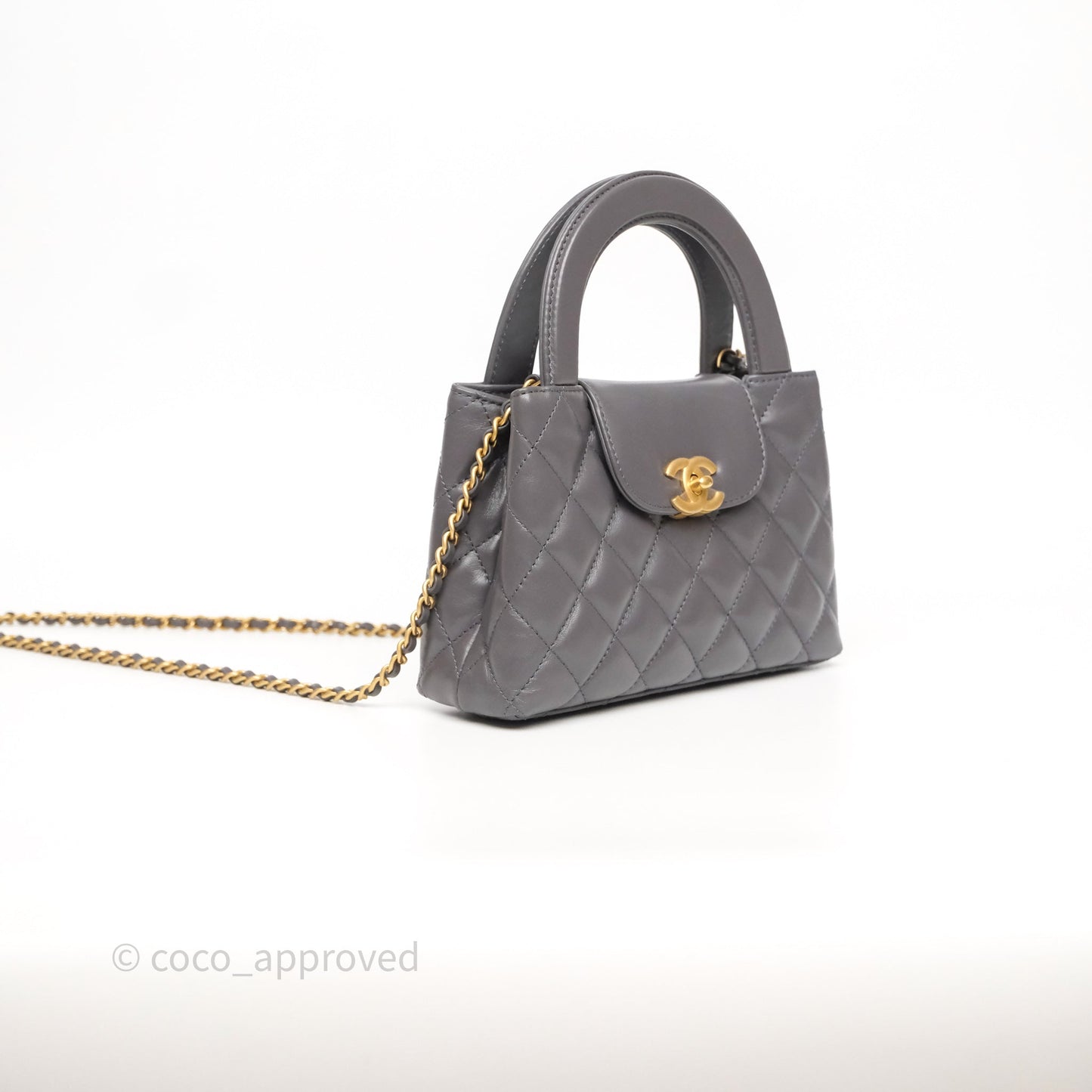 Chanel Kelly Bag Quilted Grey Shiny Crumpled Calfskin Aged Gold Hardware