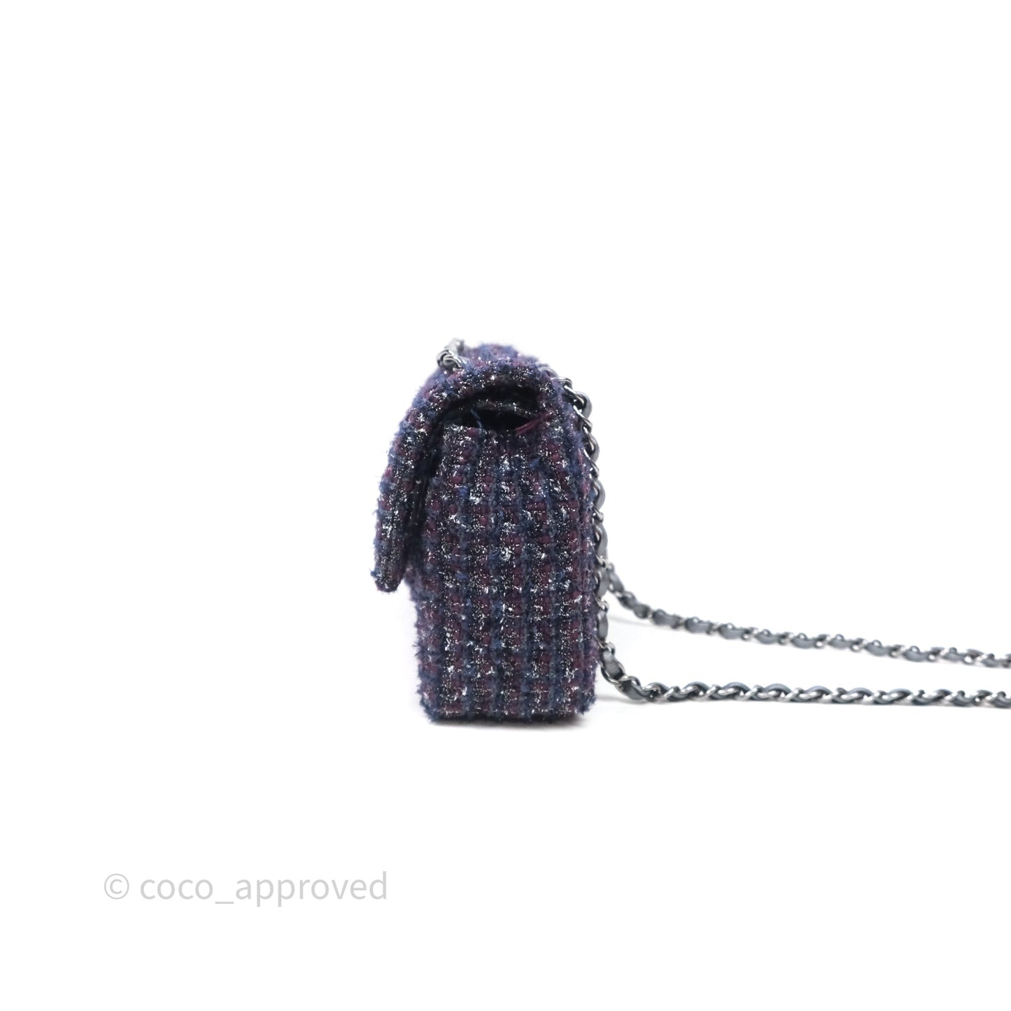 Chanel Classic M/L Medium Double Flap Purple Tweed Glitter Gun Metal