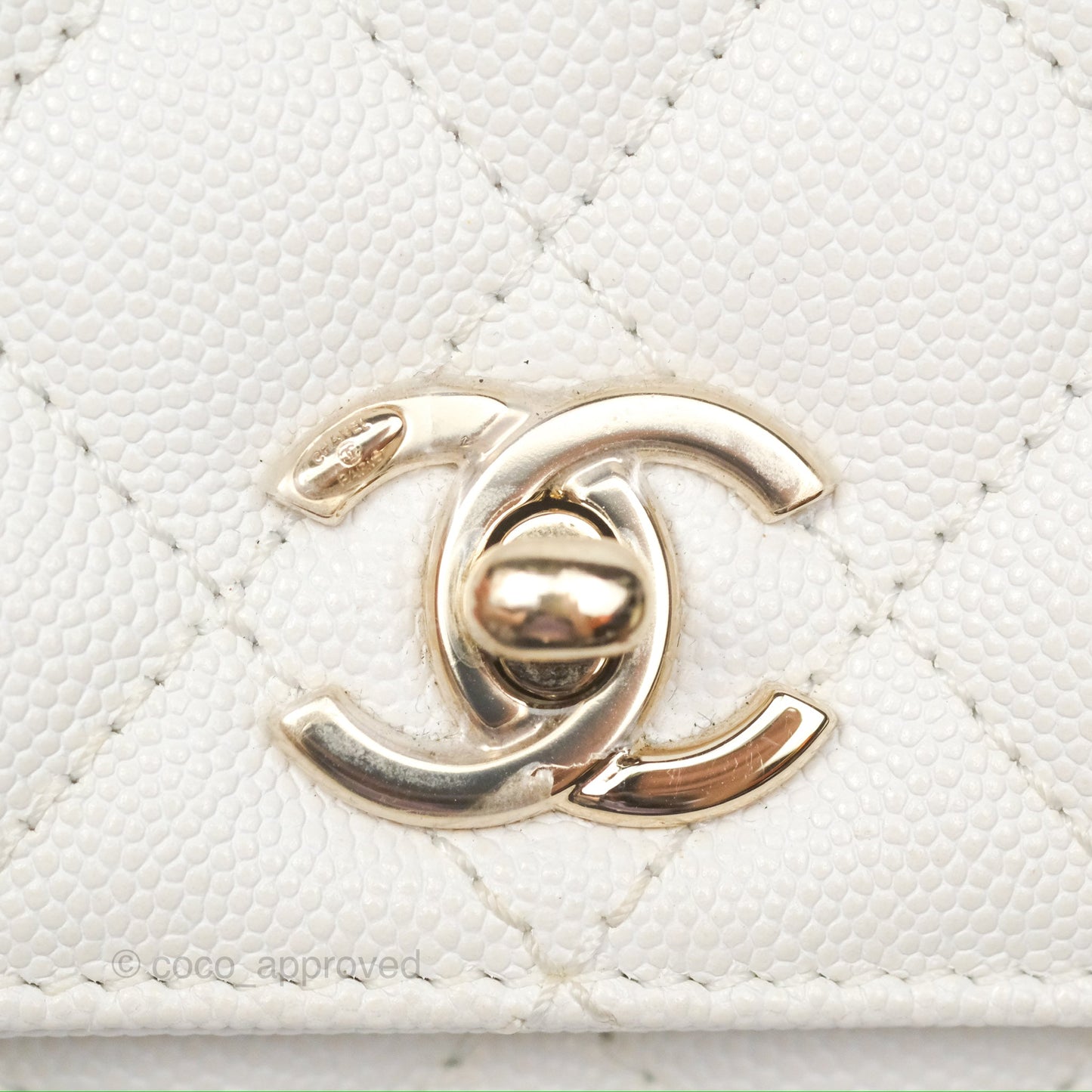 Chanel Extra Mini Quilted Coco Handle White Caviar Gold Hardware