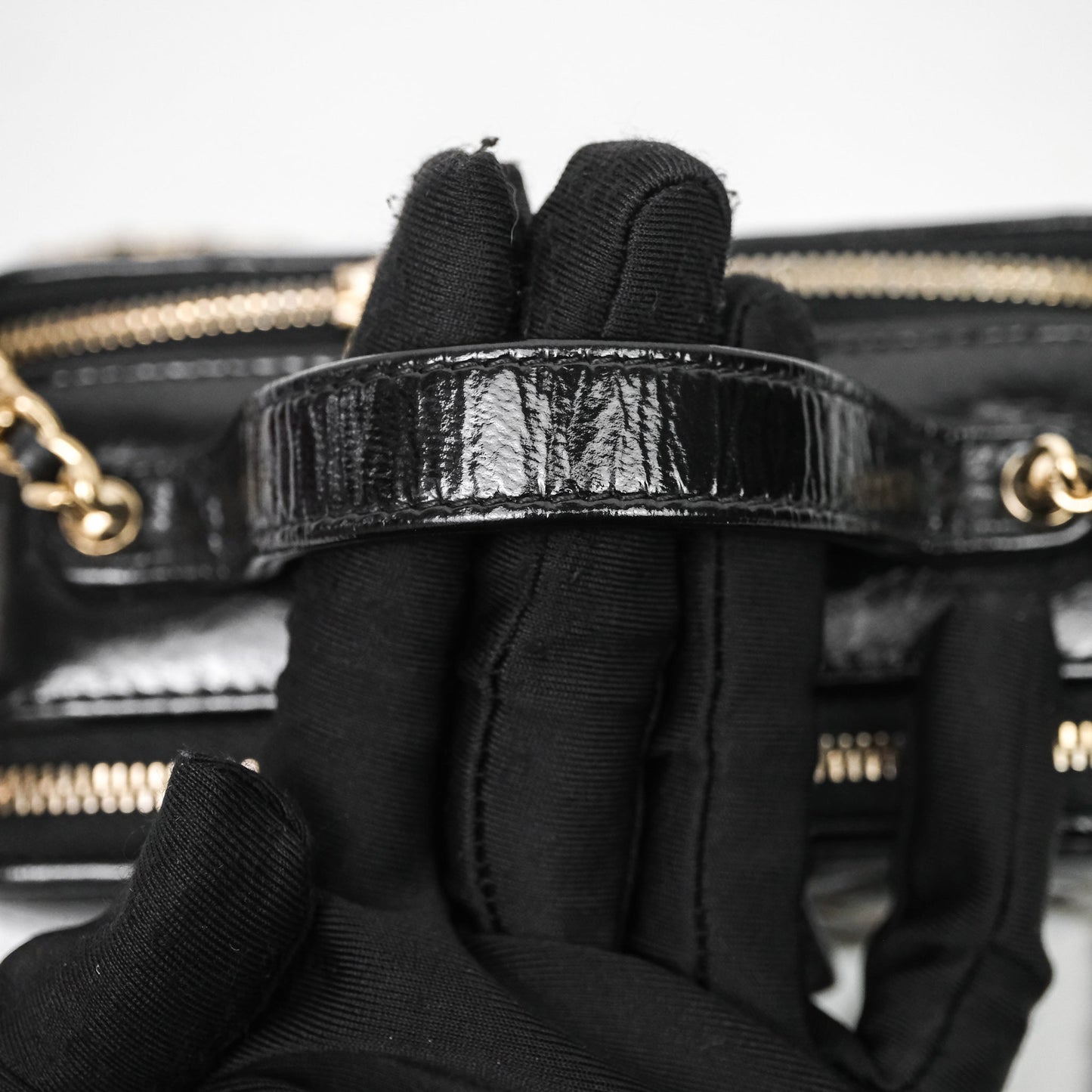 Chanel Small Top Handle Vanity Case Black Shiny Crumpled Calfskin Gold Hardware