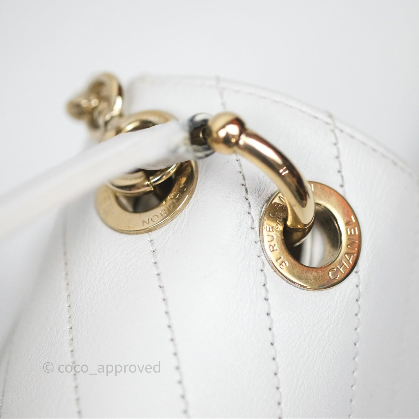 Chanel Small Chevron Chic Top Handle Flap White Calfskin Gold Hardware