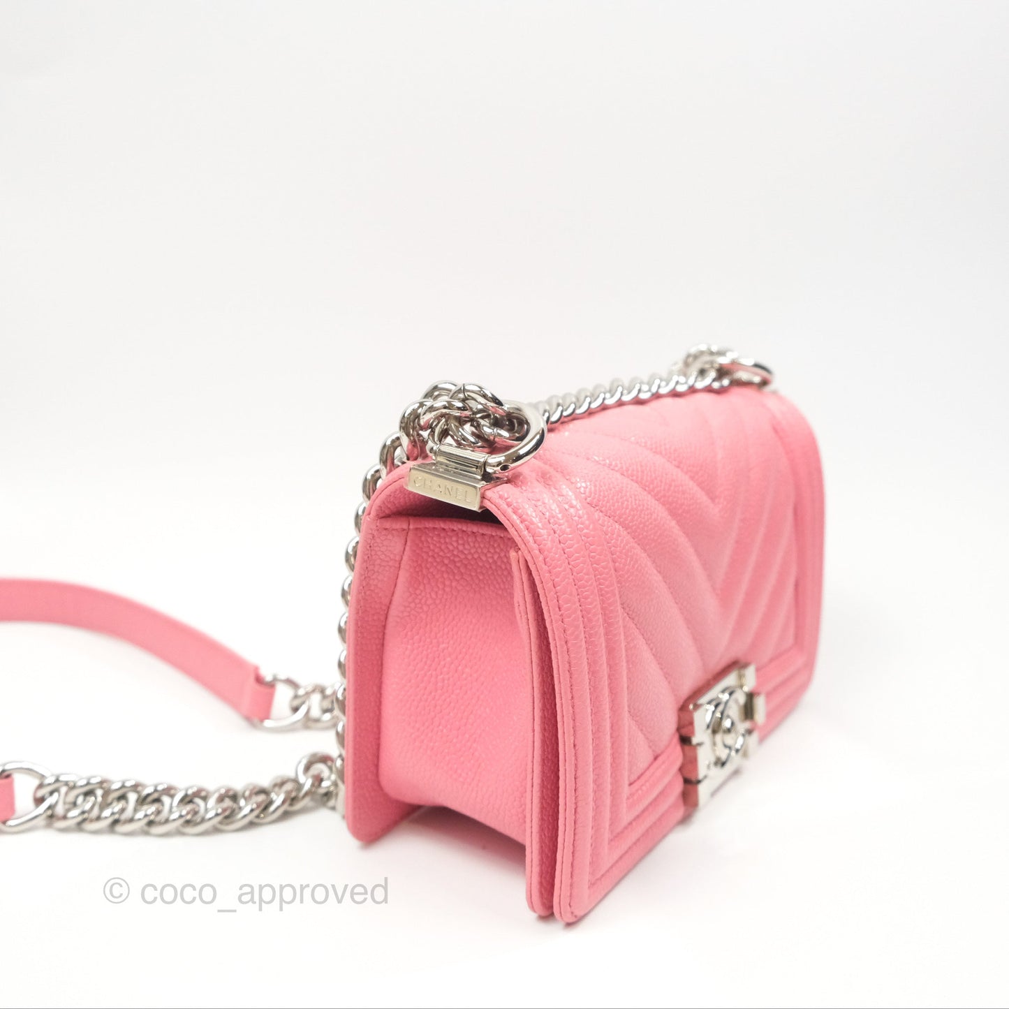 Chanel Small Boy Chevron Pink Caviar Silver Hardware