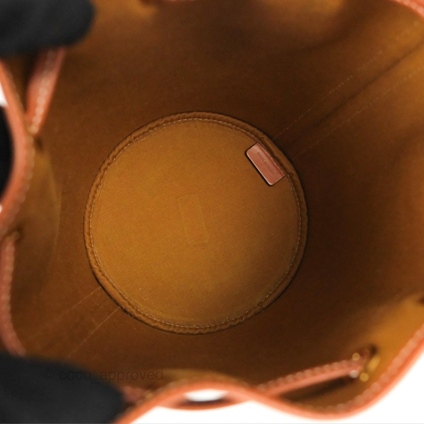 Celine Small Drawstring Bucket Bag Triomphe Canvas Tan Calfskin
