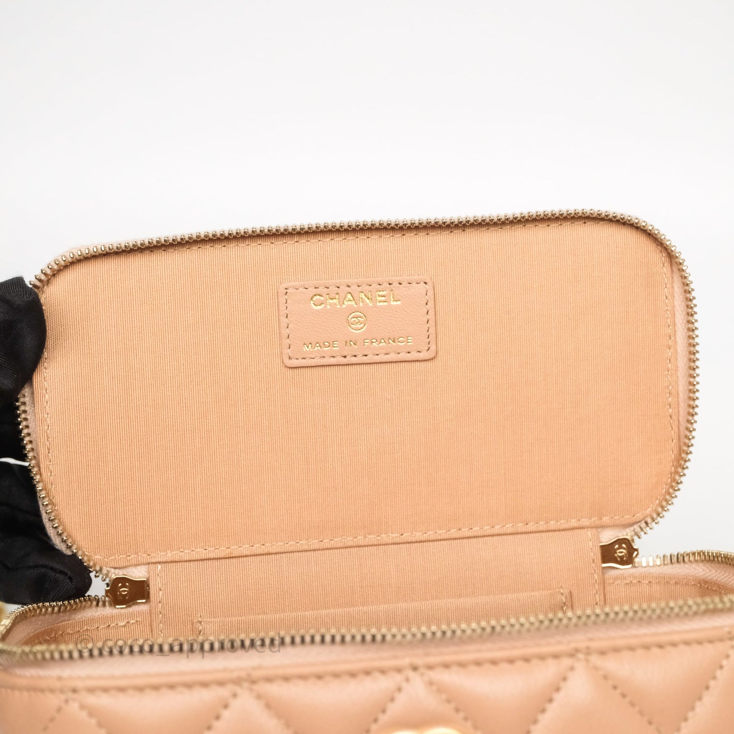 Chanel Top Handle Vanity Lambskin Beige Bag Gold Hardware