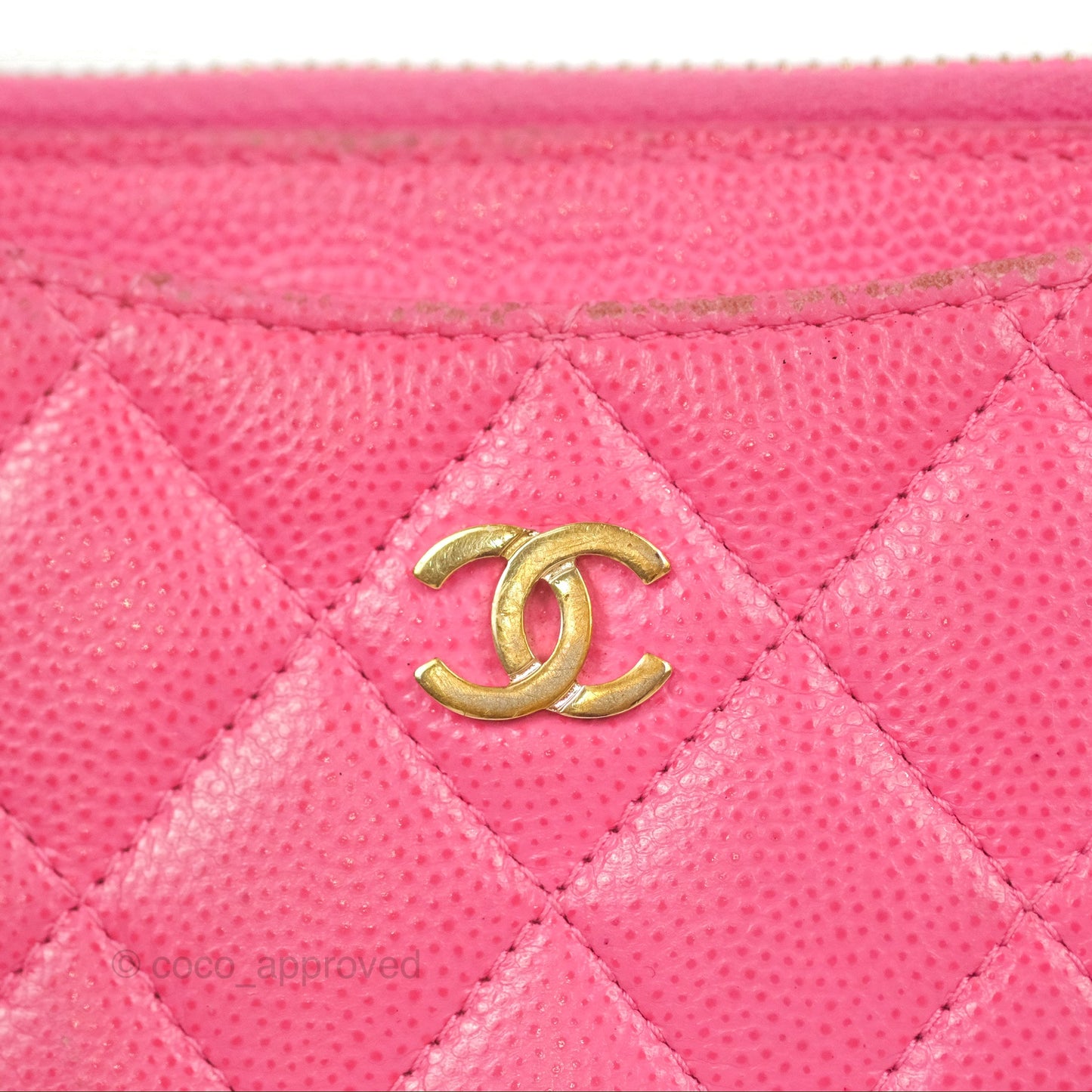 Chanel Quilted CC Zipped Card Holder Dark Pink Caviar Gold Hardware