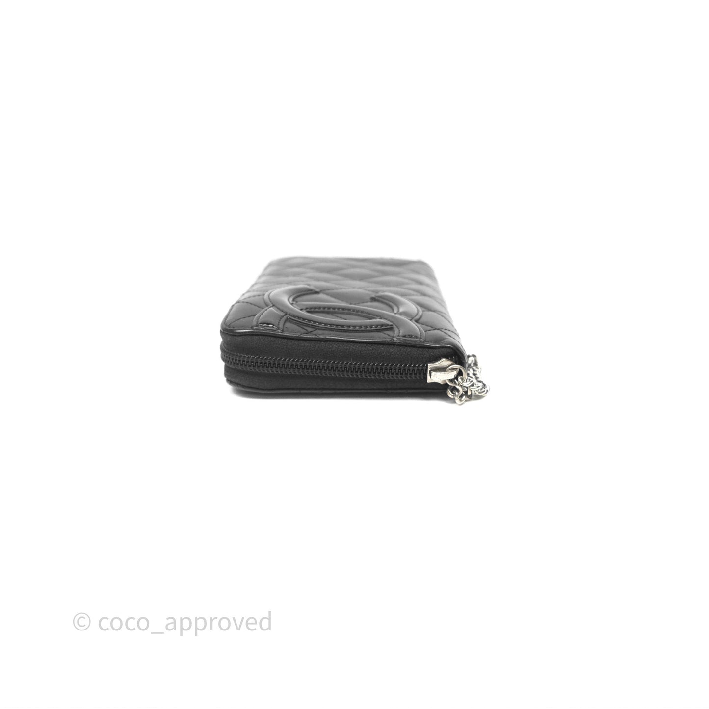 Chanel Quilted Cambon Yen Zip Long Wallet Black Calfskin Silver Hardware