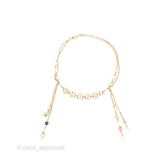 Chanel Logo Pearl Choker Gold Tone 19P