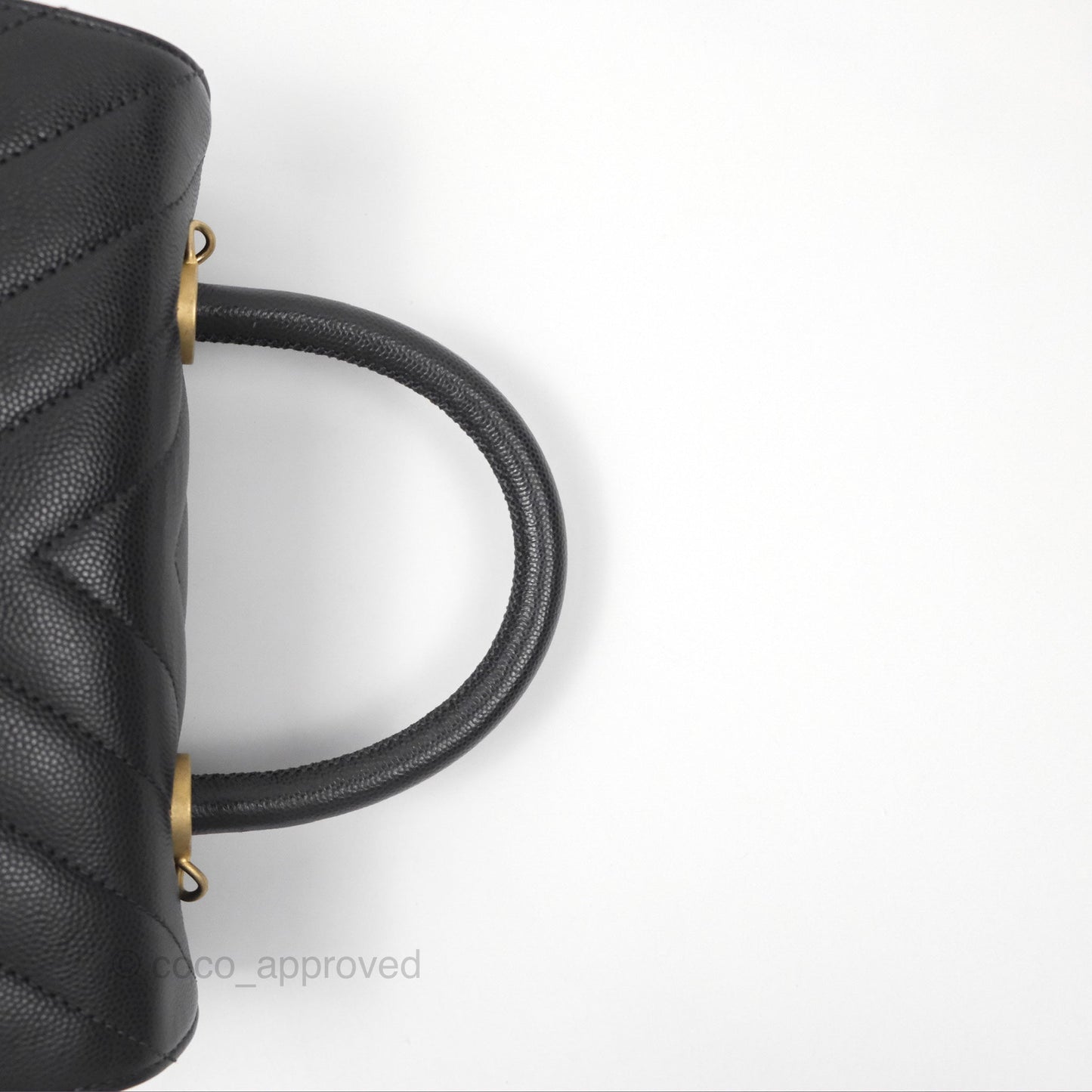 Chanel Small Coco Handle Chevron Dark Grey Caviar Aged Gold Hardware