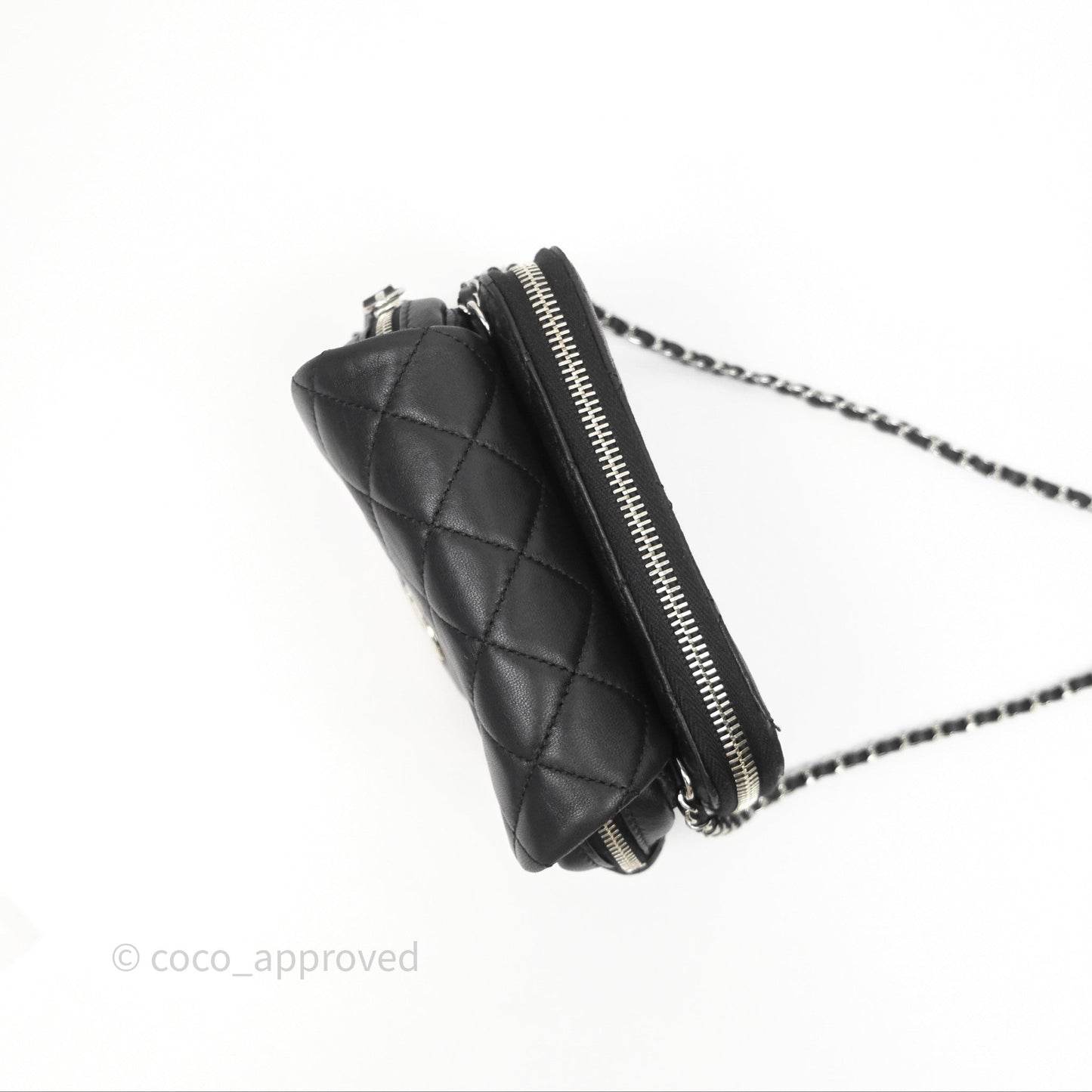 Chanel Mini Quilted Double Pouch Bag Lambskin Sliver Hardware