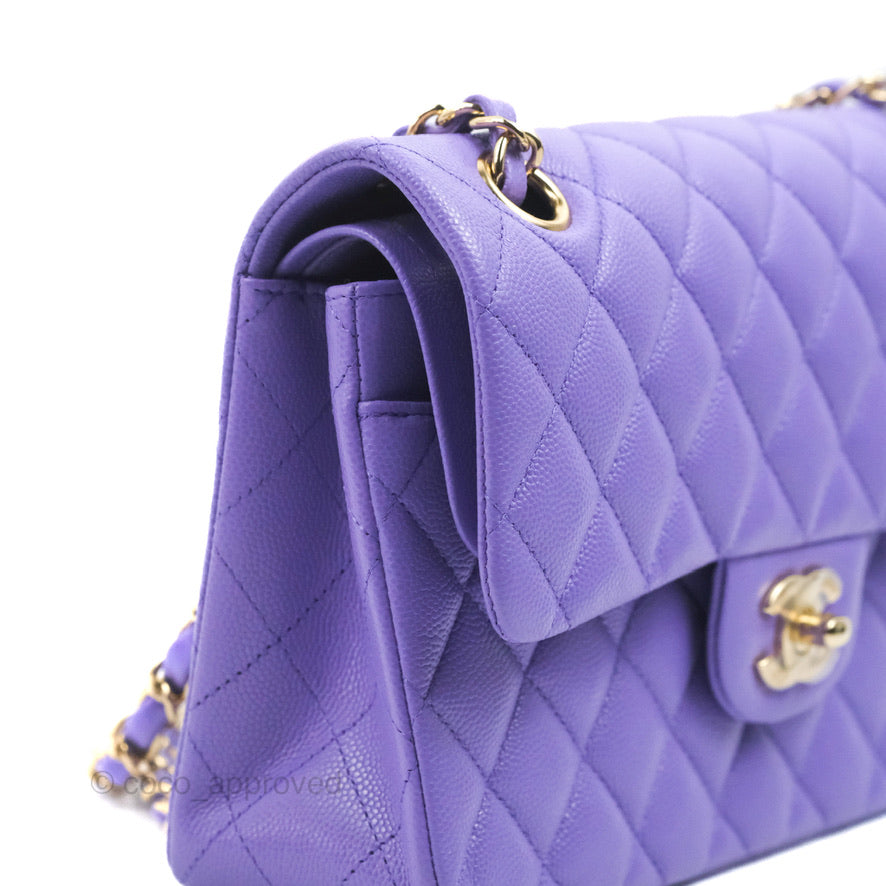 Chanel Classic Small S/M Flap Purple Caviar Light Gold Hardware 20S