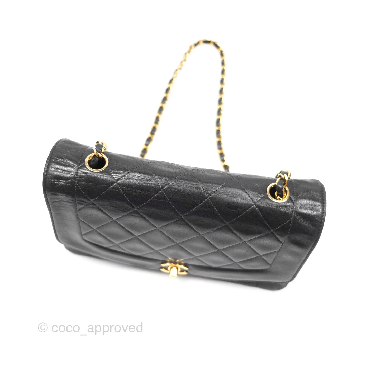 Chanel Vintage Medium Classic Diana Flap Bag Black Lambskin 24K Gold Hardware