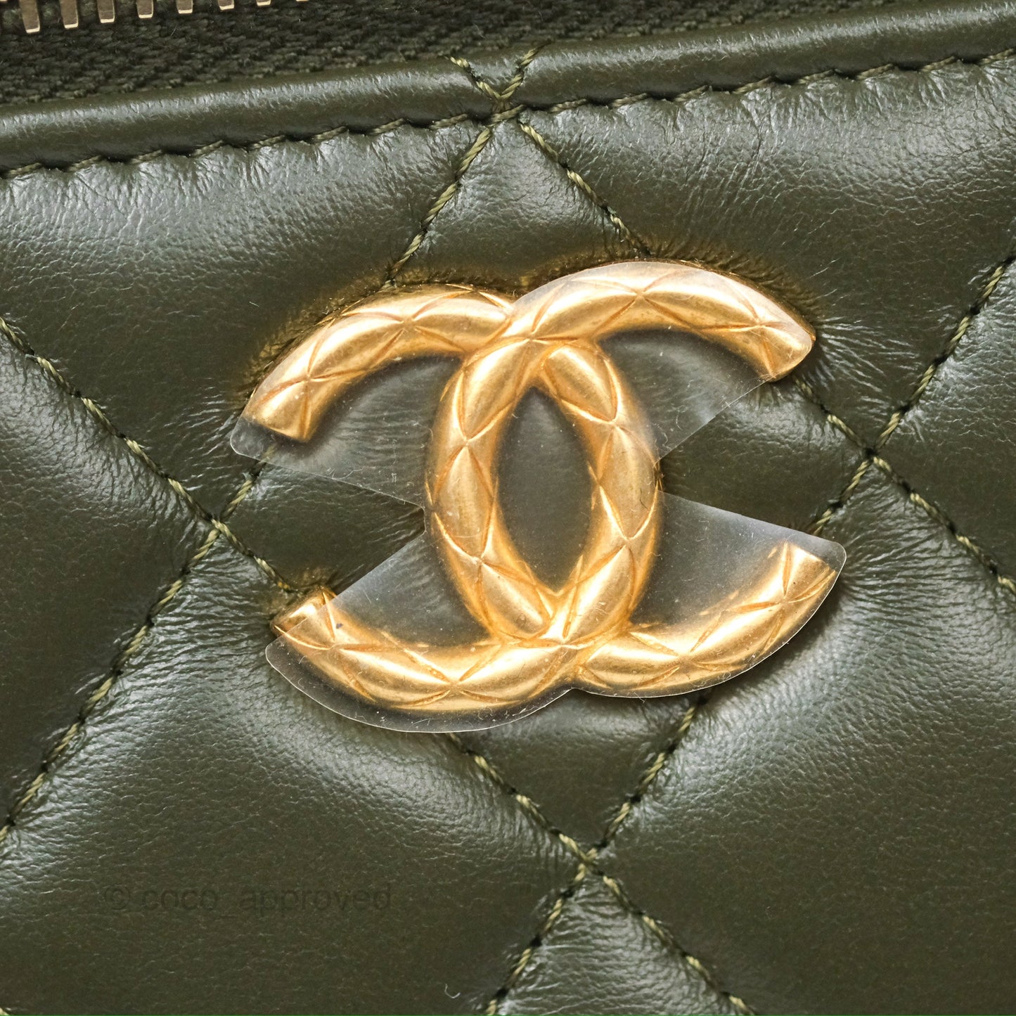 Chanel All Slide Vanity with Adjustable Chain Dark Olive Green Lambskin Aged Gold Hardware