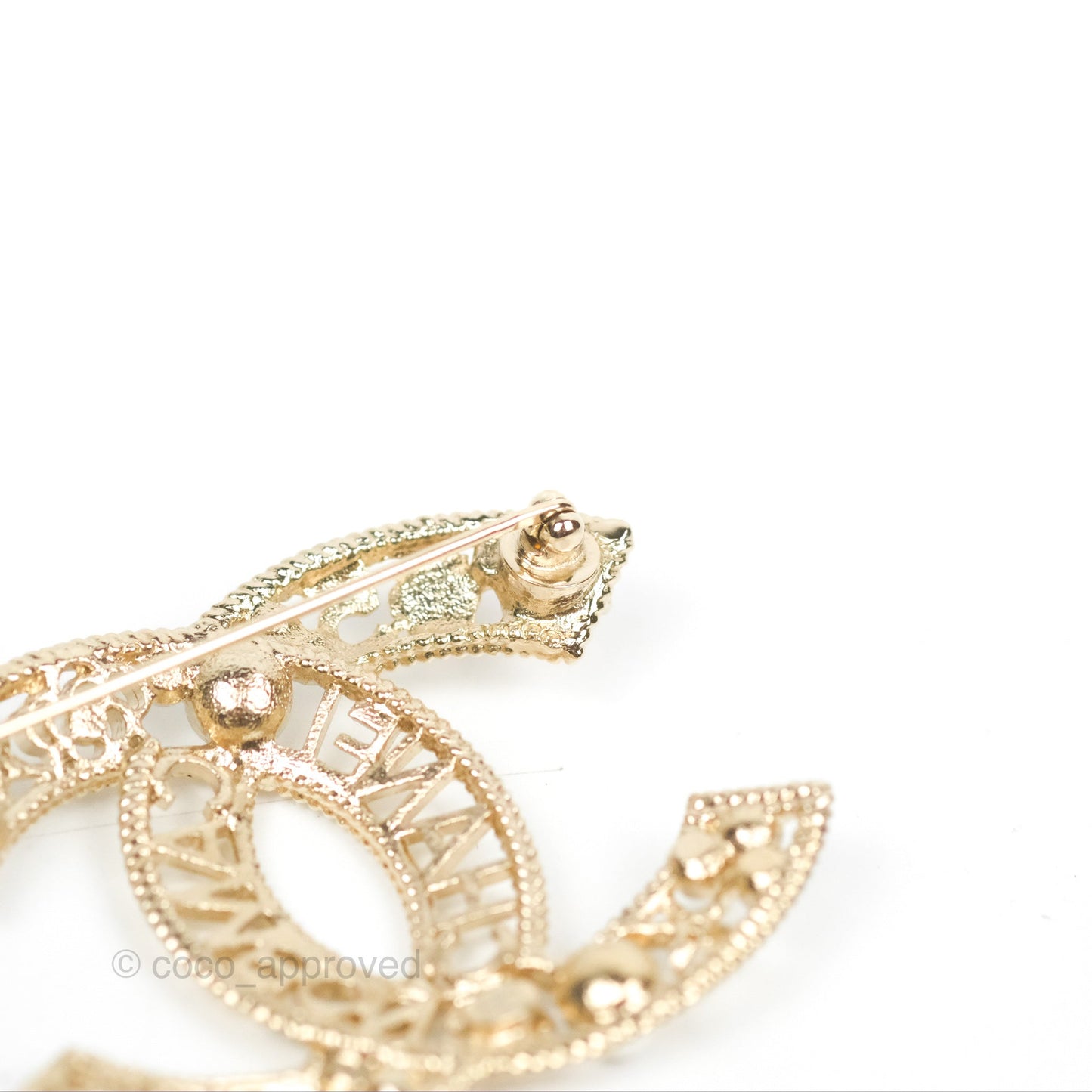 Chanel CC No5 Camellia Crystal Pearl Brooch Gold Tone 20C
