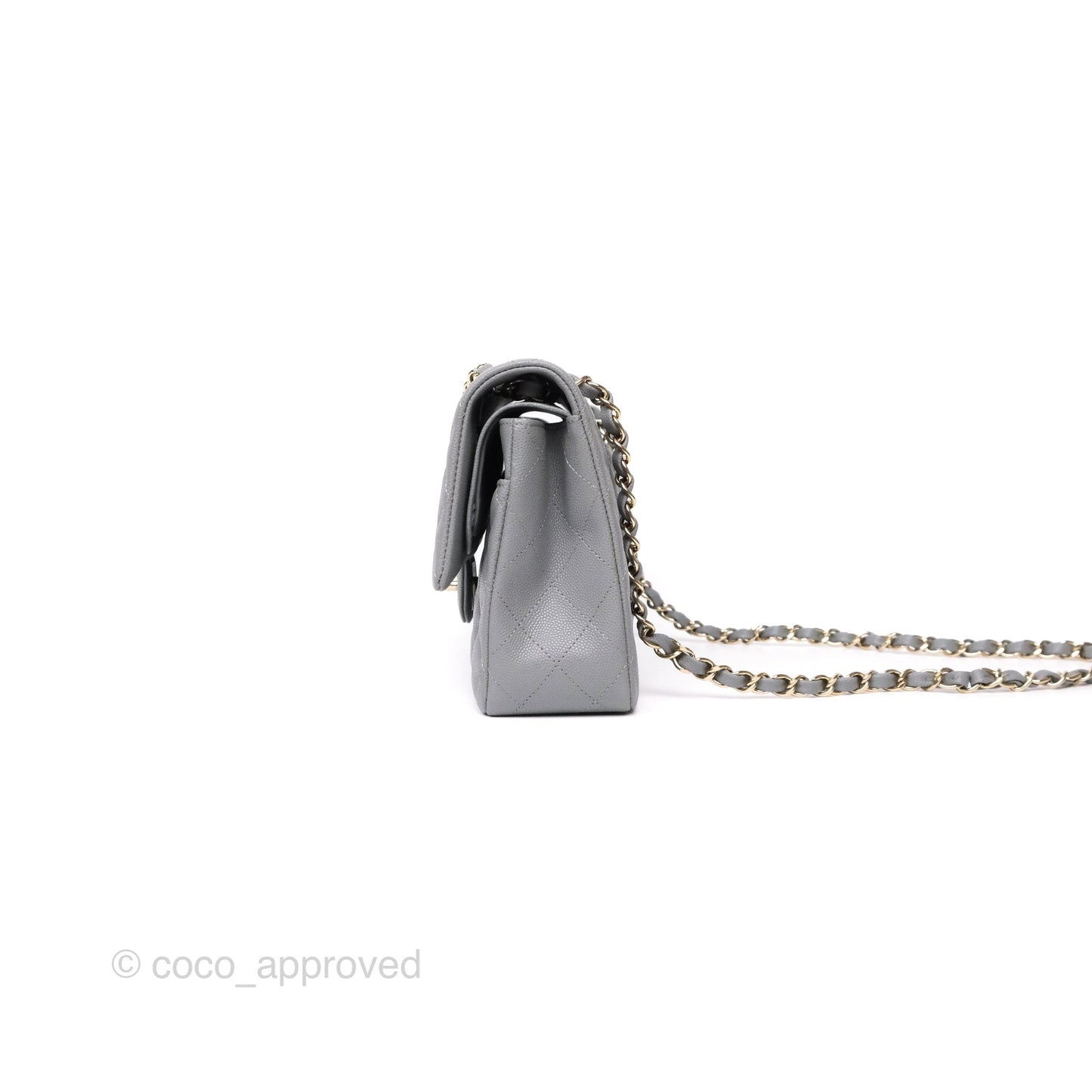 Chanel Classic M/L Medium Flap Quilted Grey Caviar Gold Hardware