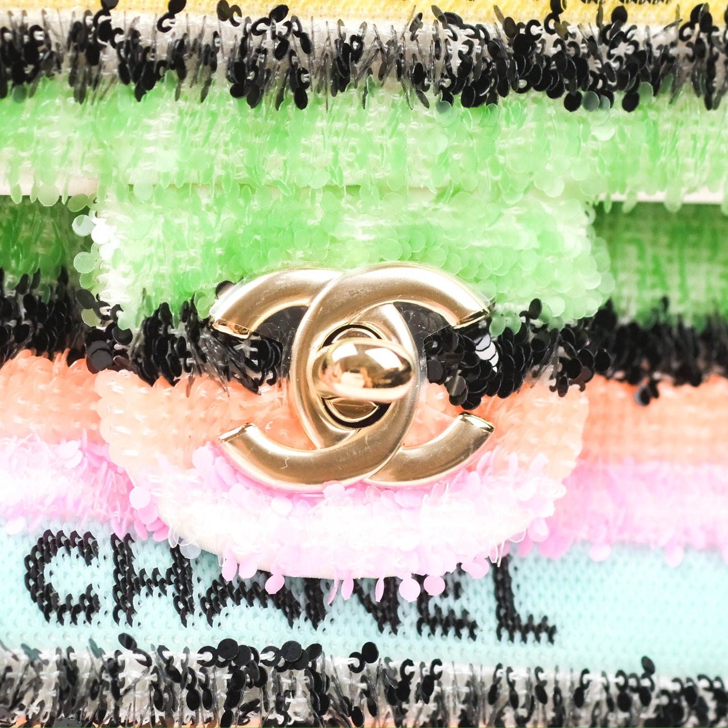 Chanel Mini Sequins Logo Flap Bag Multicolour Gold Hardware 22S