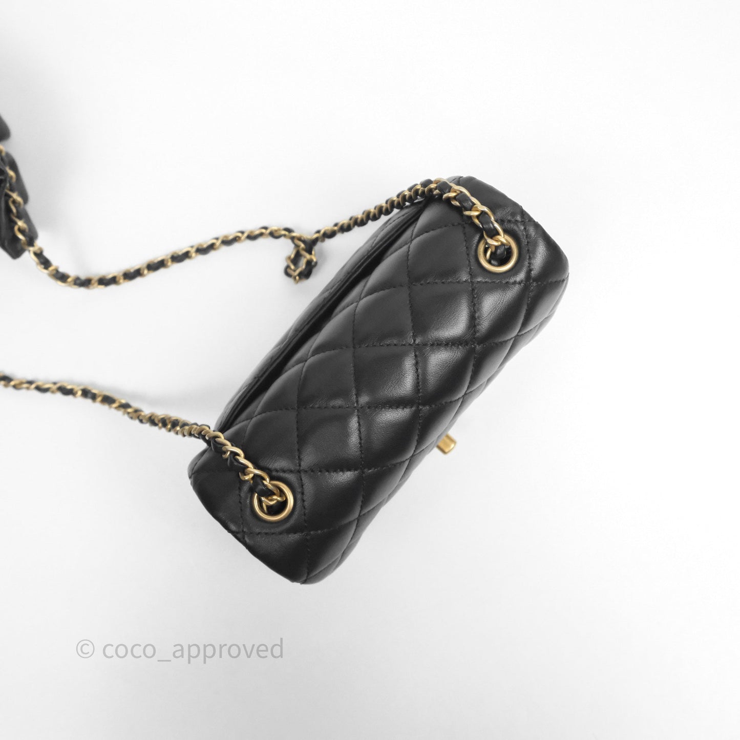 Chanel Romance Mini Square Flap Black Lambskin Aged Gold Hardware