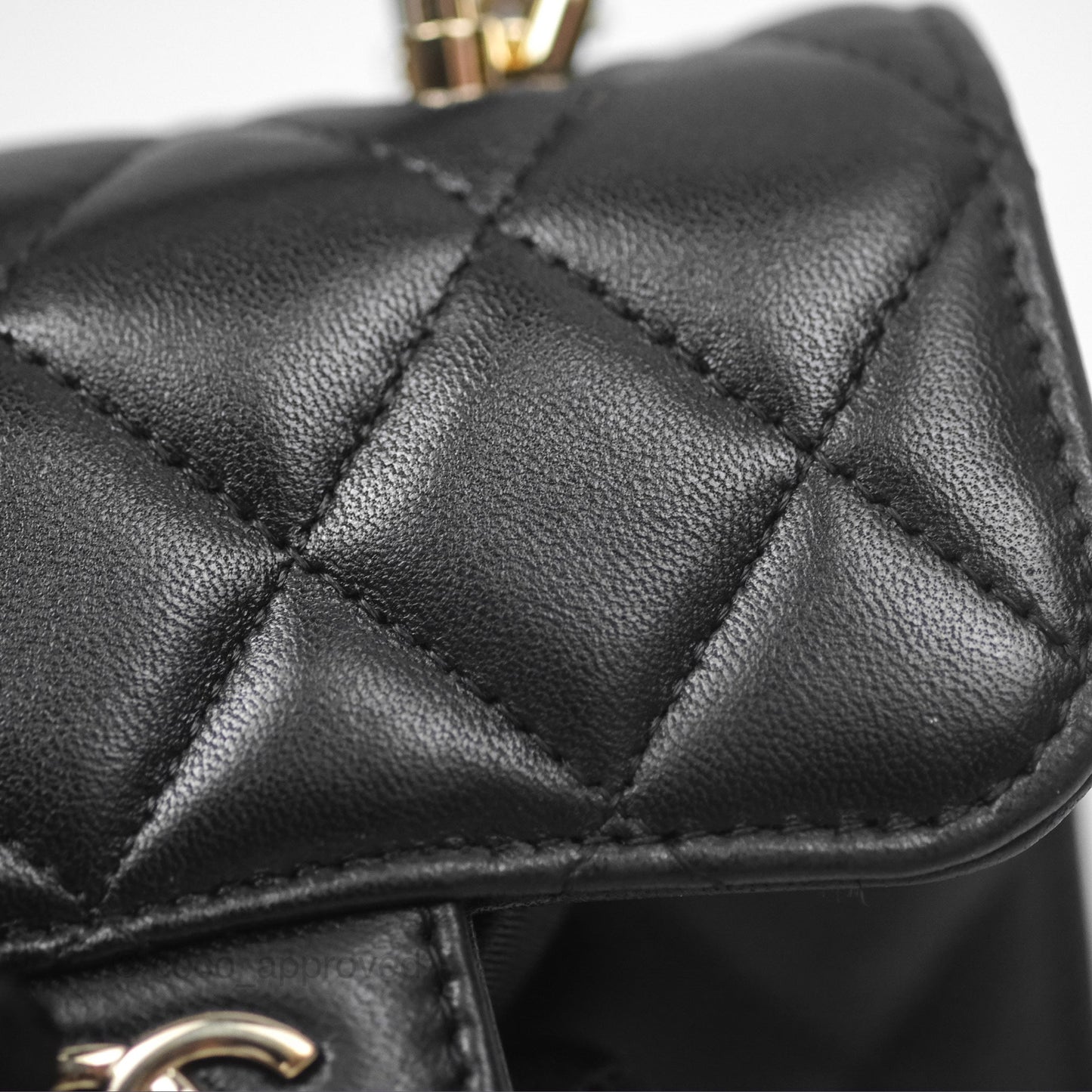 Chanel Mini Handle Flap Coin Purse With Chain Black Lambskin Gold Hardware