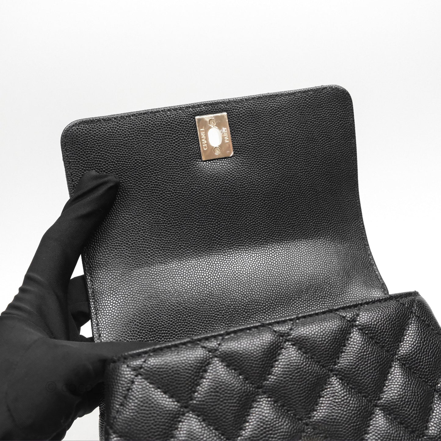 Chanel Mini Coco Handle Quilted Black Caviar Gold Hardware