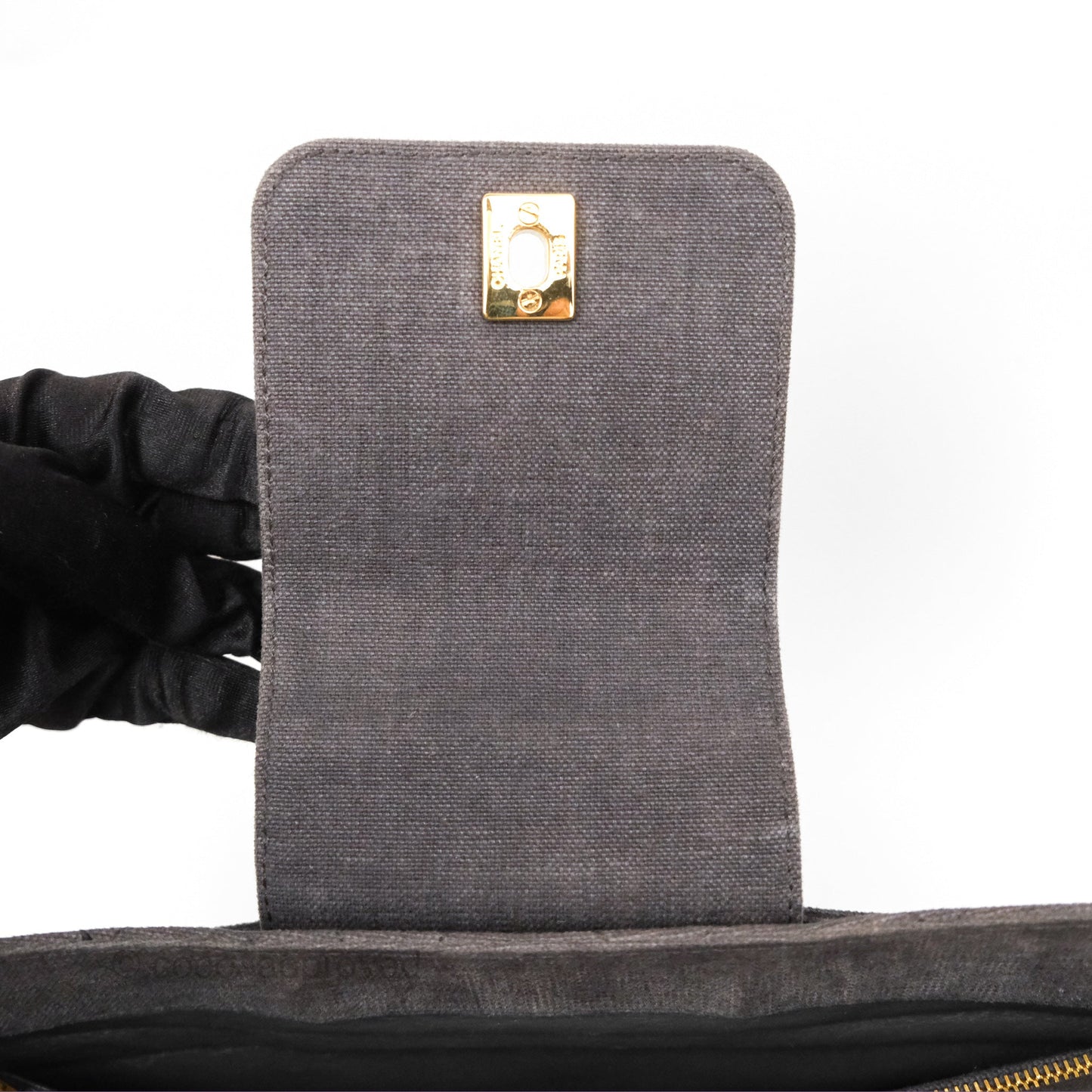 Chanel Vintage CC Lock Flap Shoulder Bag Grey Canvas 24K Gold Hardware