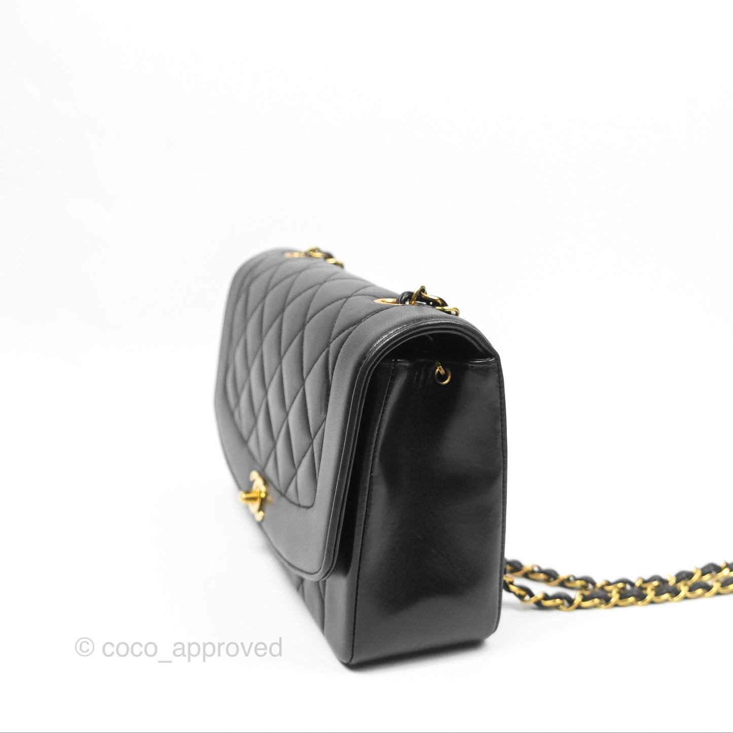 Chanel Vintage Quilted Medium Classic Diana Flap Bag Black Lambskin 24K Gold Hardware