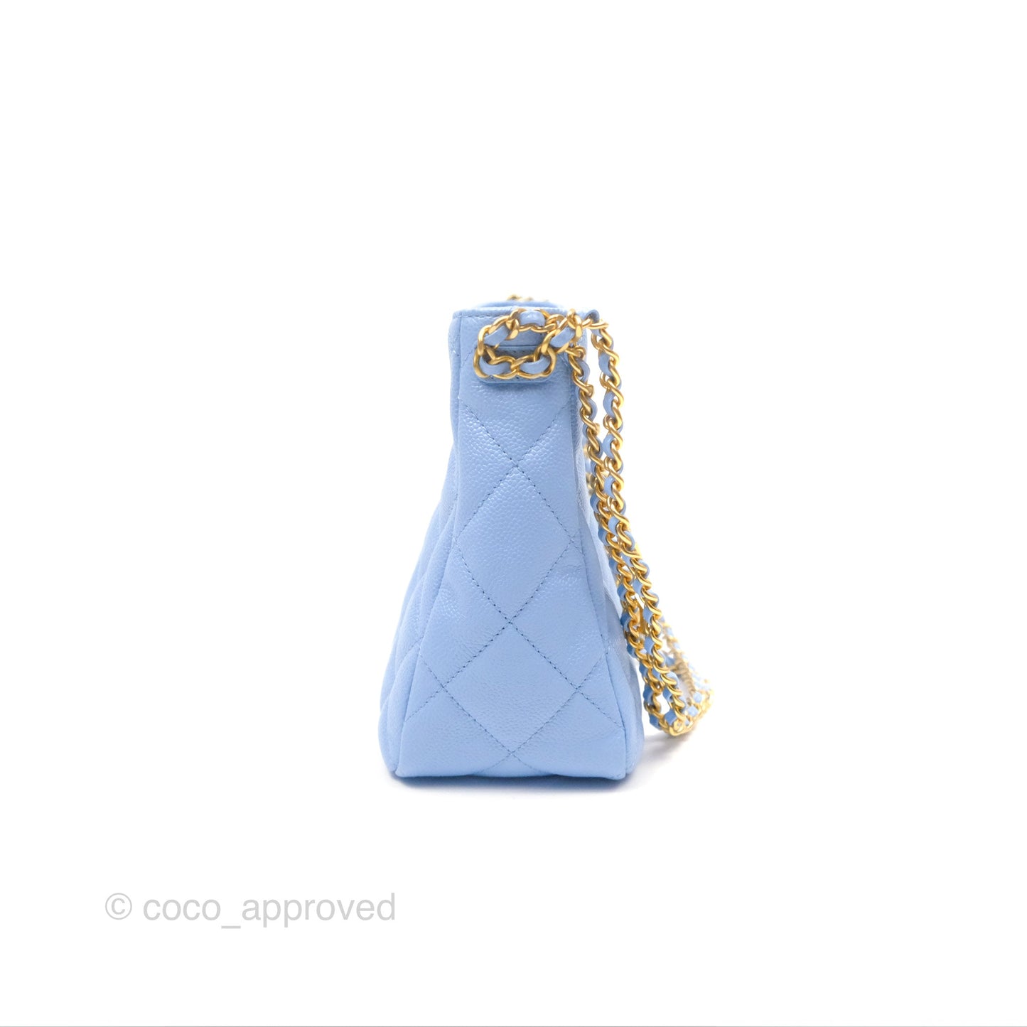 Chanel Small CC Chain Hobo Caviar Blue Aged Gold Hardware