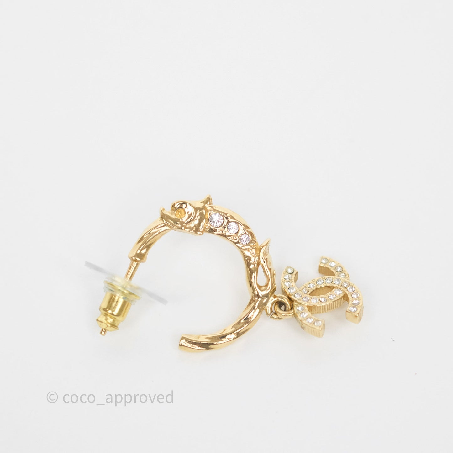 Chanel CC Crystal Hoop Earrings Gold Tone 23V