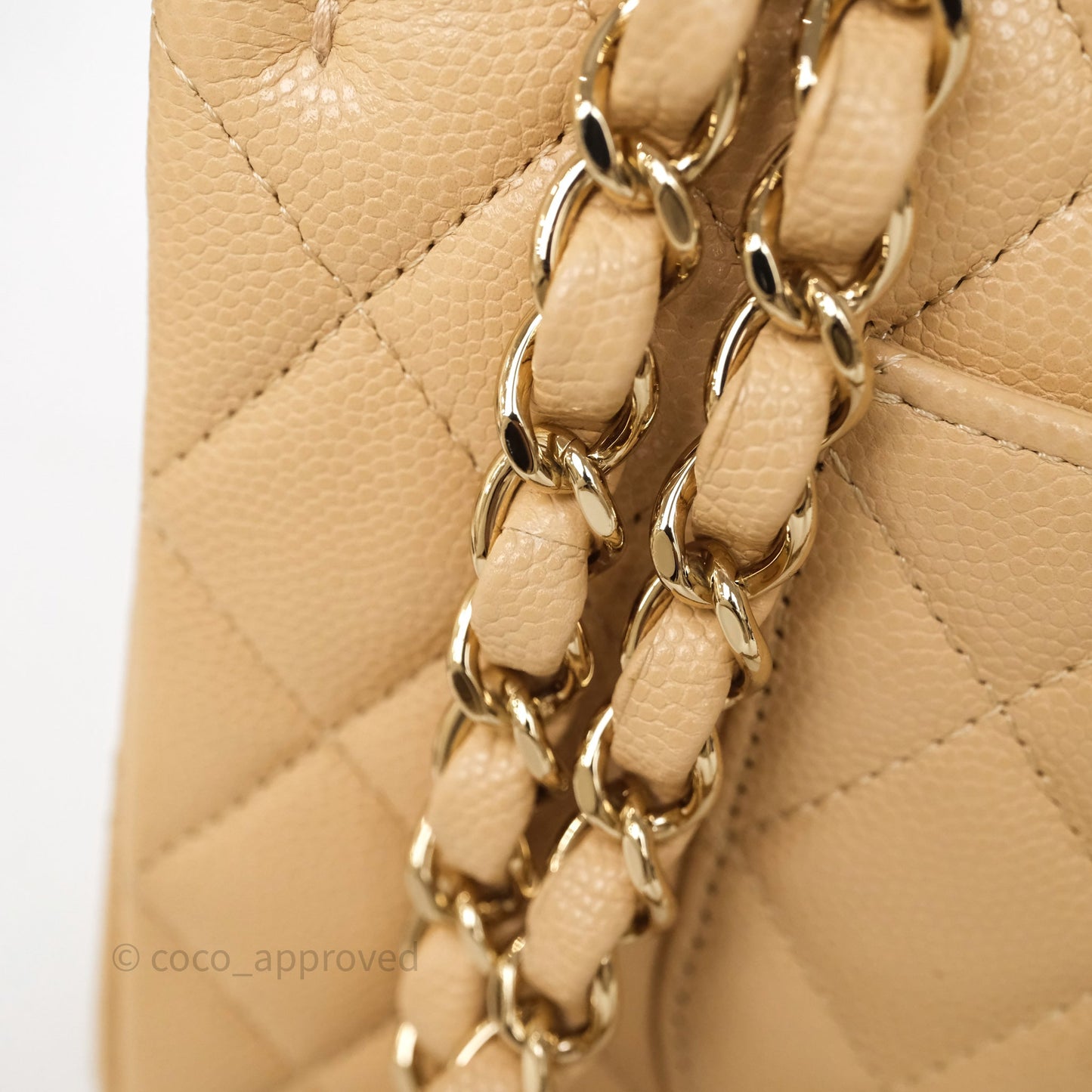 Chanel Classic M/L Medium Flap Quilted Beige Caviar Gold Hardware