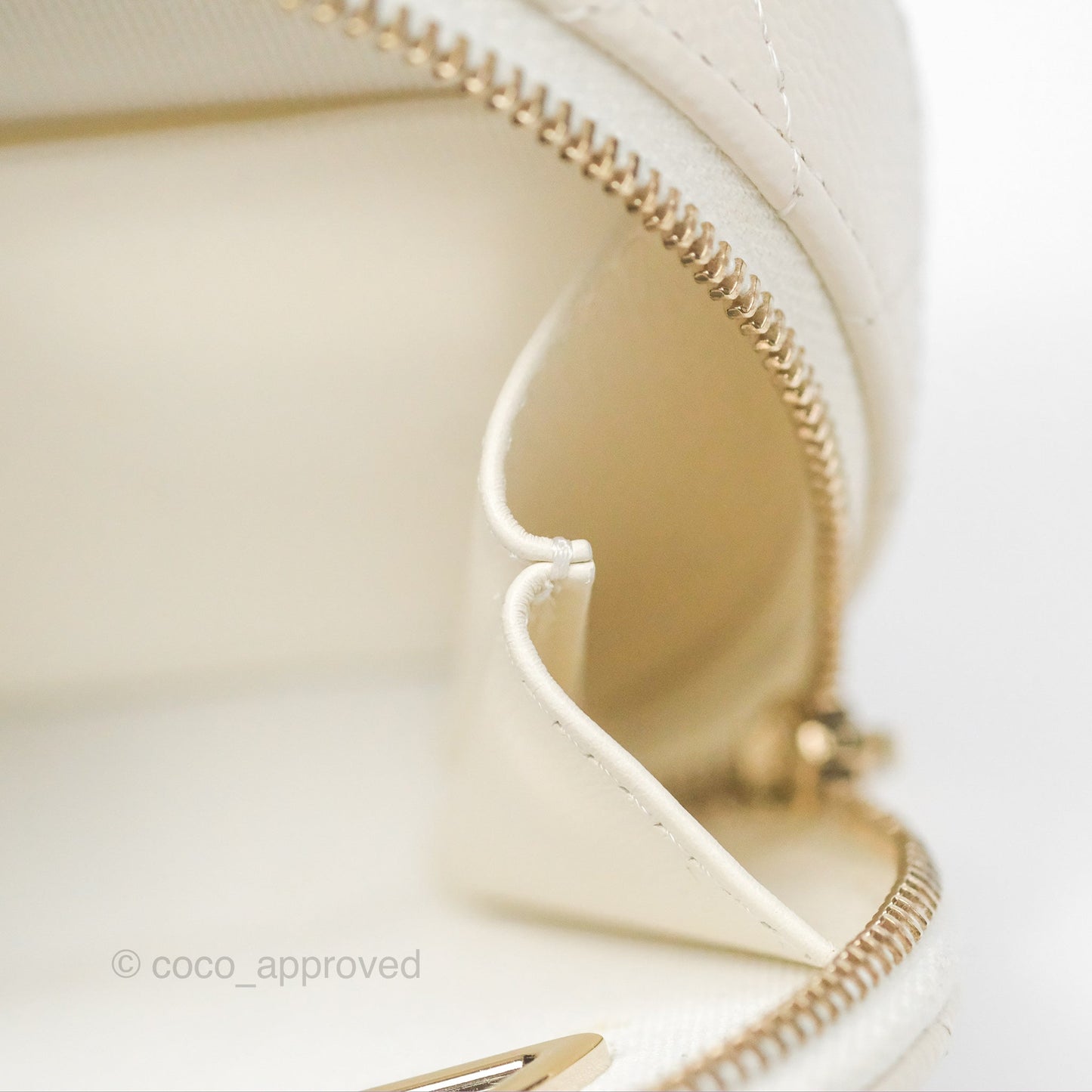 Chanel Mini Round Vanity Bag Handle With Care Ivory Caviar