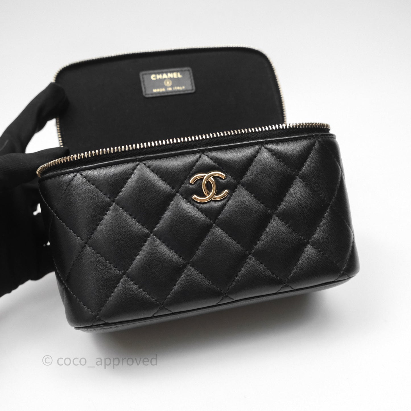 Chanel Vanity Rectangular Top Handle Black Lambskin Gold Hardware