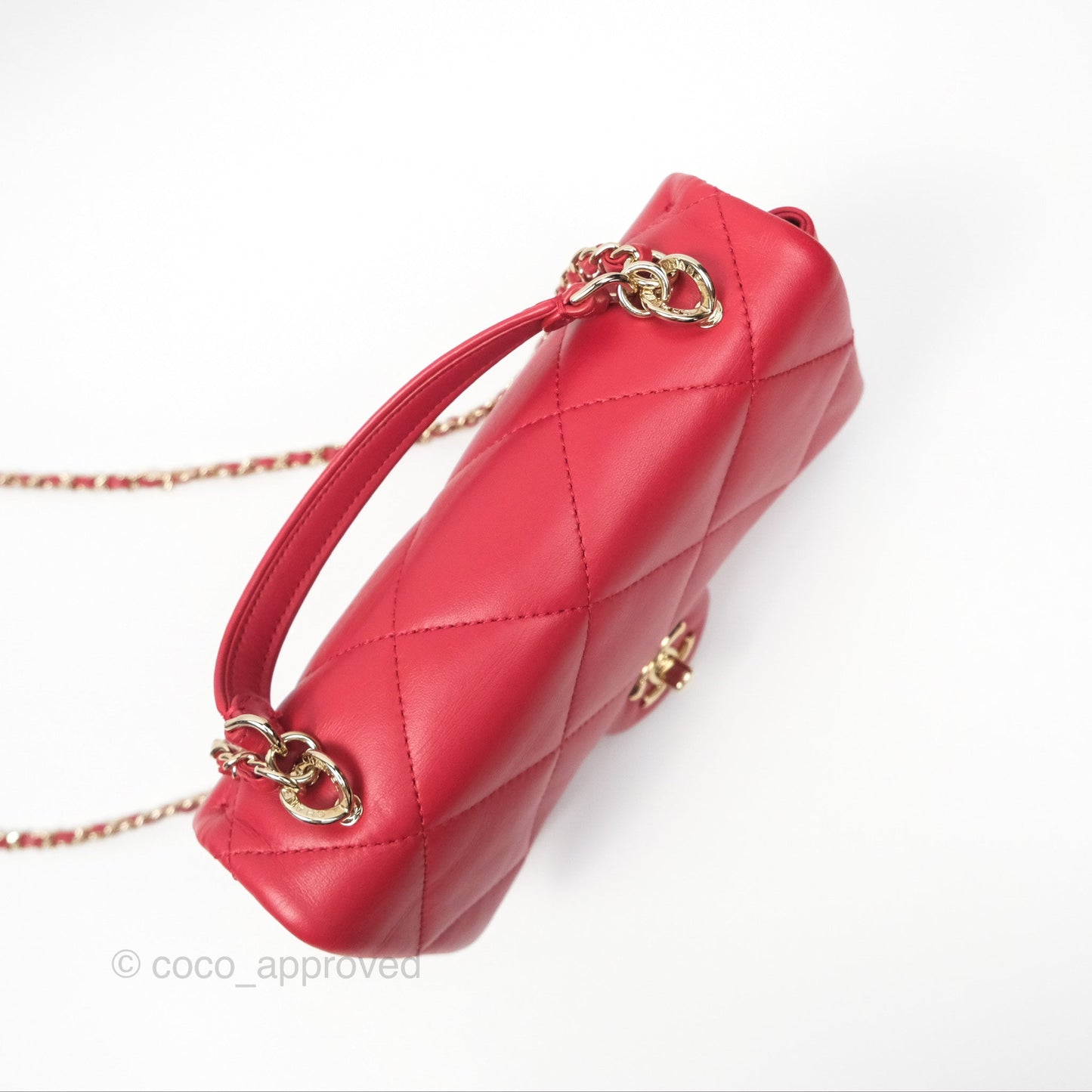 Chanel Easy Carry Flap Bag With Handle Red Lambskin Gold Hardware