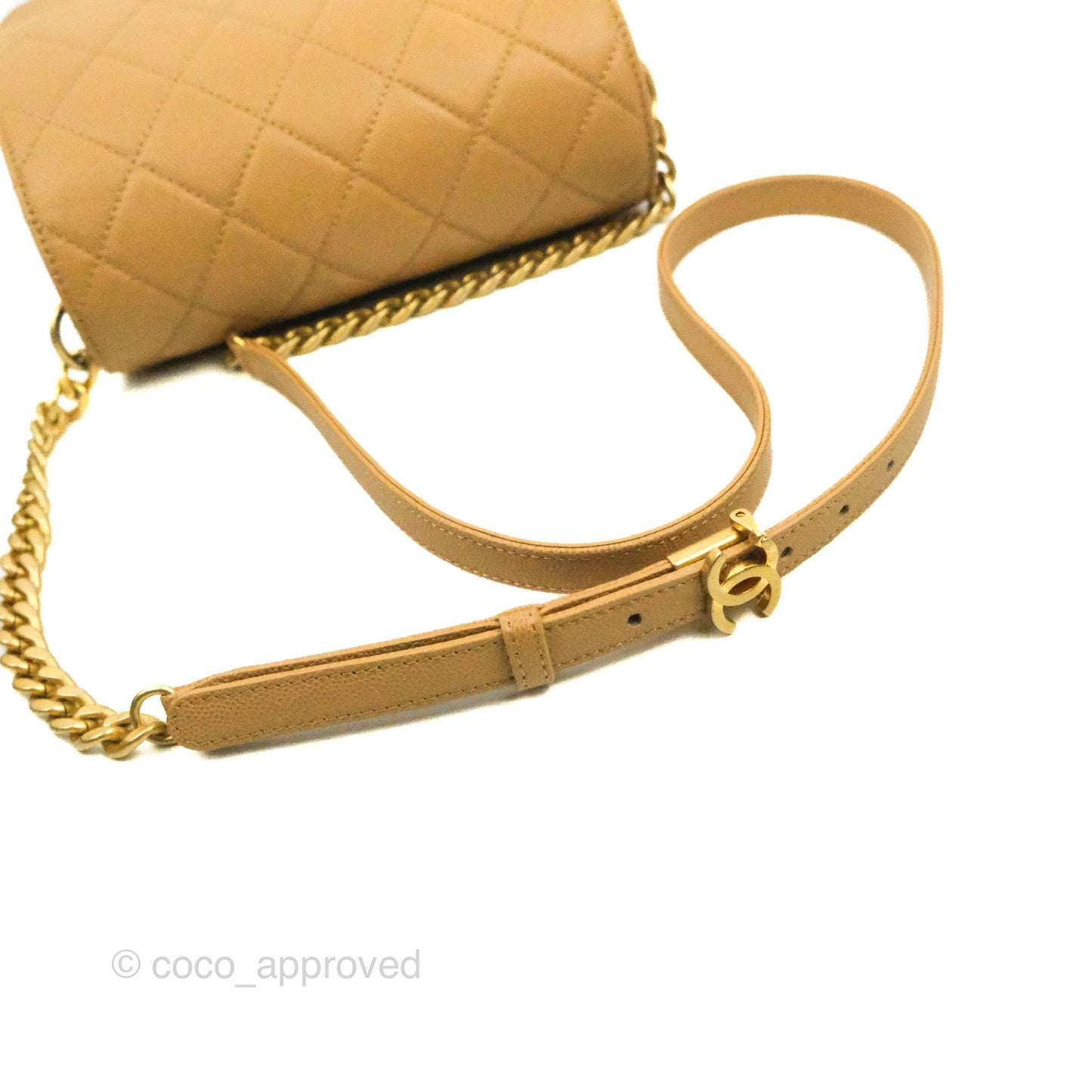 Chanel Mini Messenger Bag Beige Caviar Gold Hardware 21K