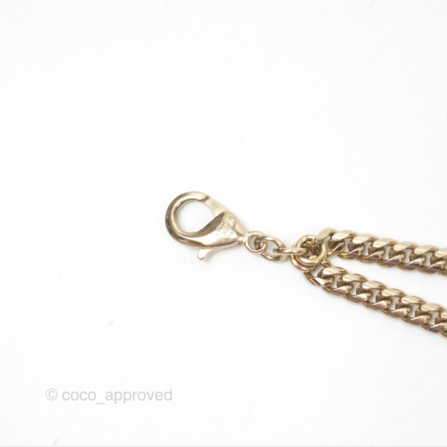 Chanel Large Chain CC Crystal Pearl Black Resin Bracelet Gold Tone 20P
