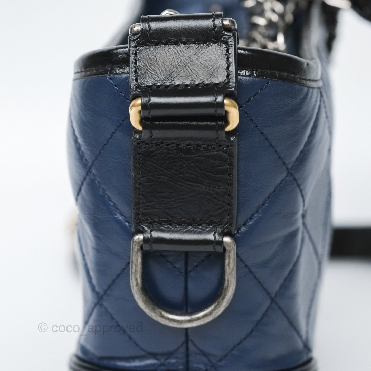 Chanel Small Gabrielle Hobo Quilted Black Navy Aged Calfskin