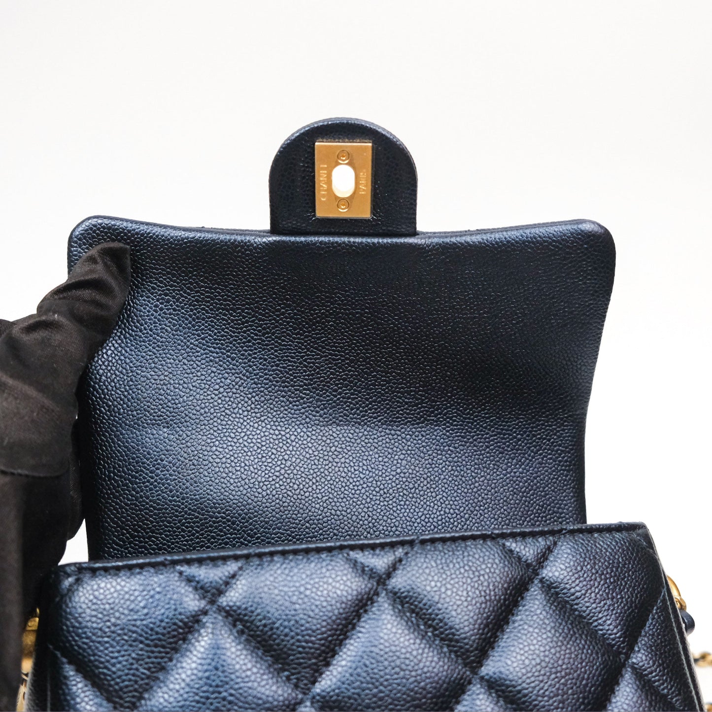 Chanel Quilted My Perfect Mini Iridescent Navy Caviar Aged Gold Hardware 21K