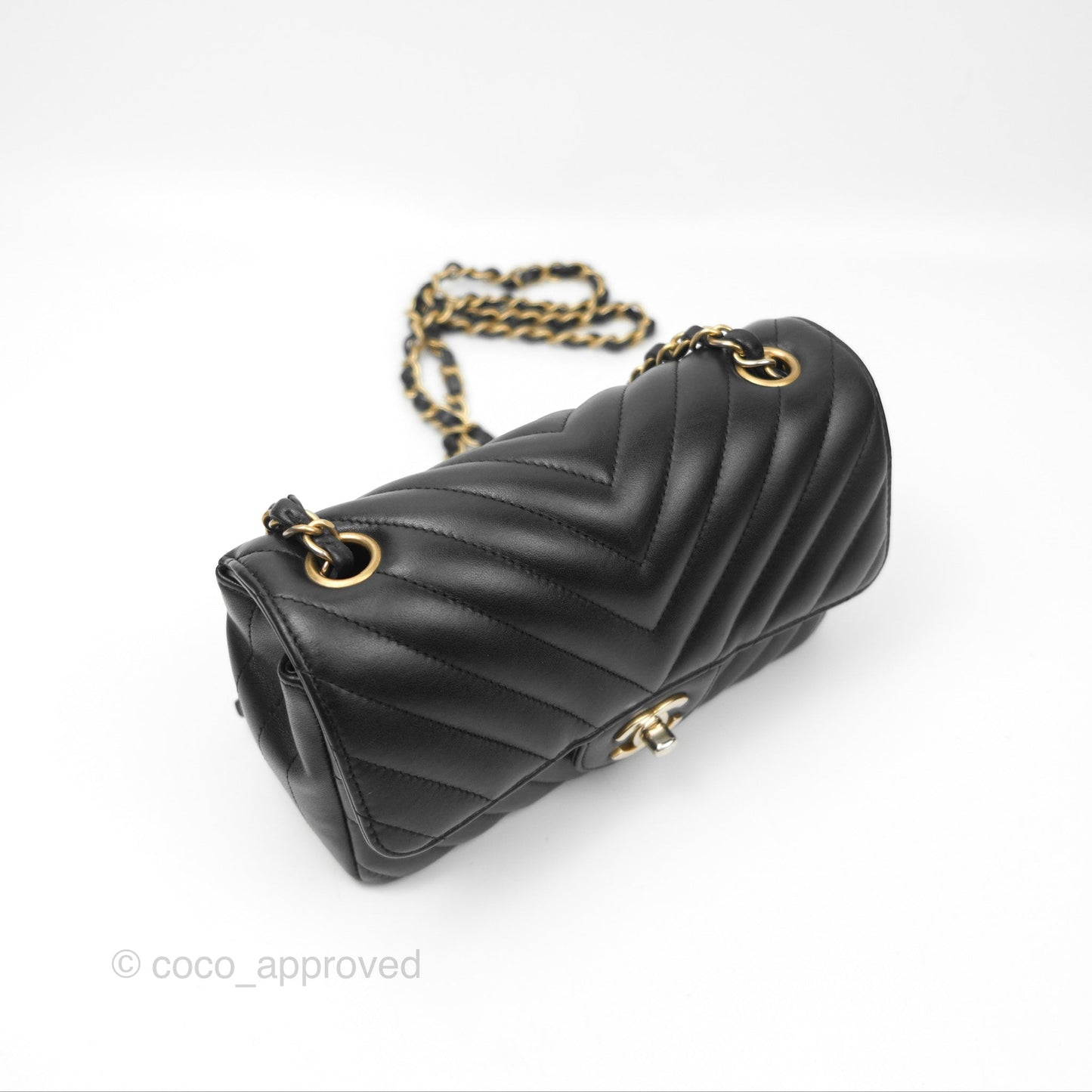 Chanel Chevron Mini Rectangular Black Lambskin Aged Gold Hardware