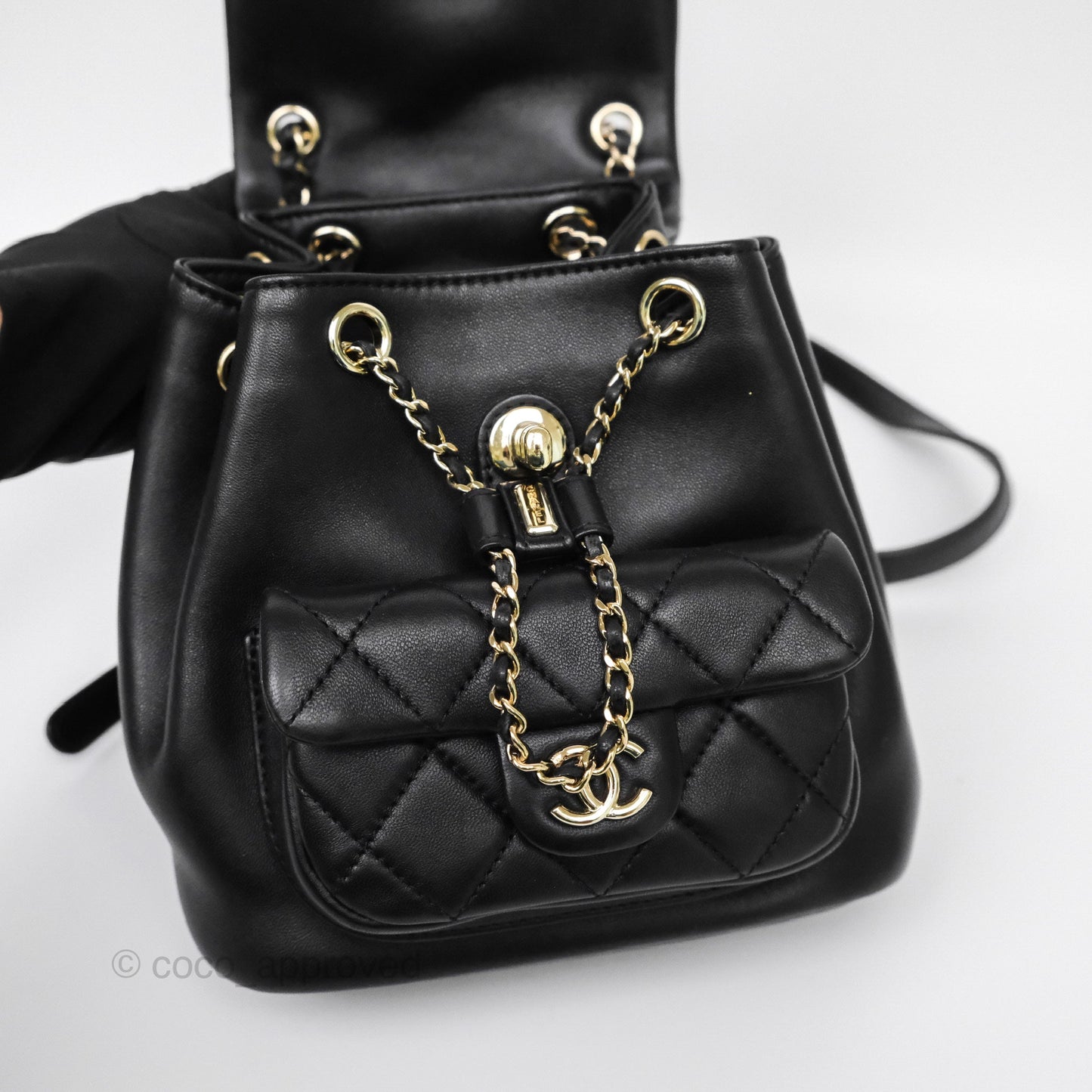 Chanel Small Duma Drawstring Backpack Black Lambskin Gold Hardware