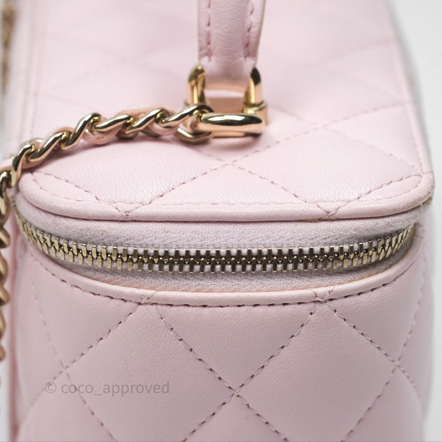 Chanel Vanity Rectangular Top Handle Light Pink Lambskin Gold Hardware