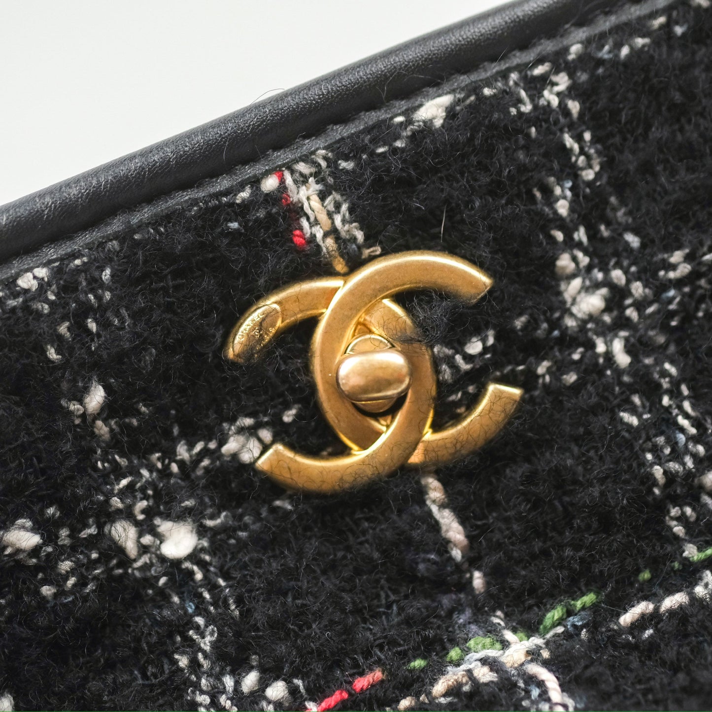 Chanel Tweed Tote Bag Leather Gold Hardware 22K