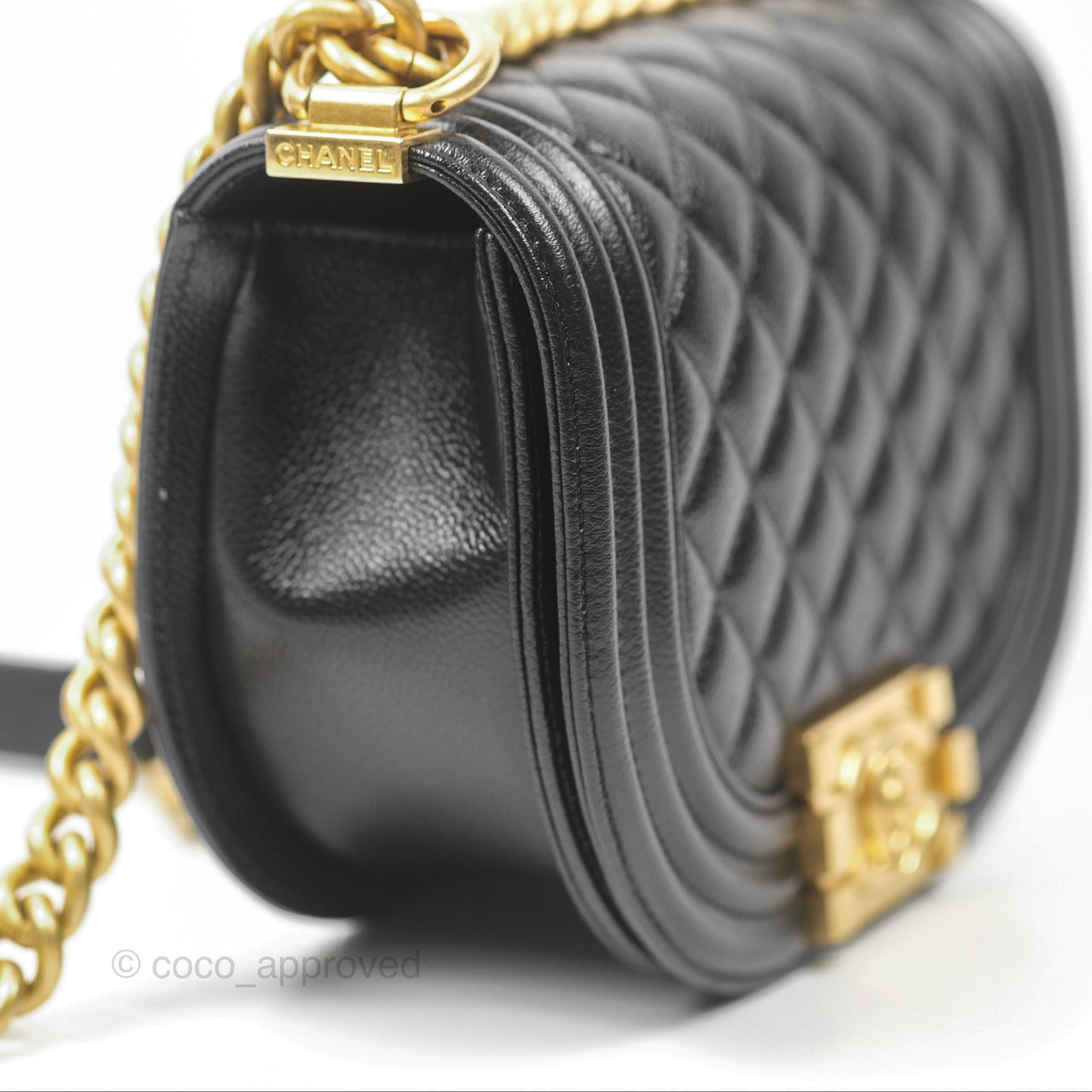 Chanel Boy Messenger Bag Black Caviar Aged Gold Hardware