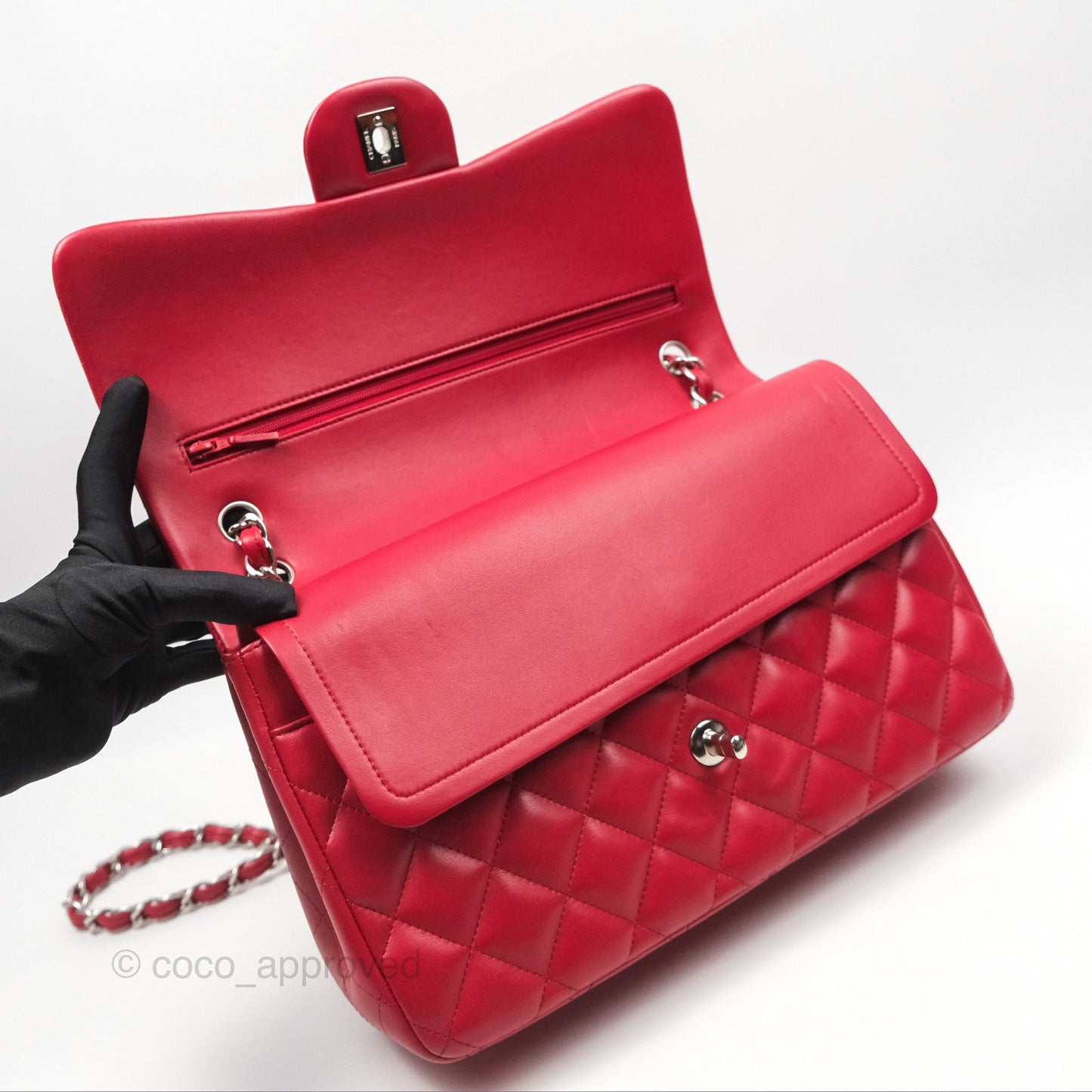 Chanel Jumbo Double Flap Red Lambskin Silver Hardware