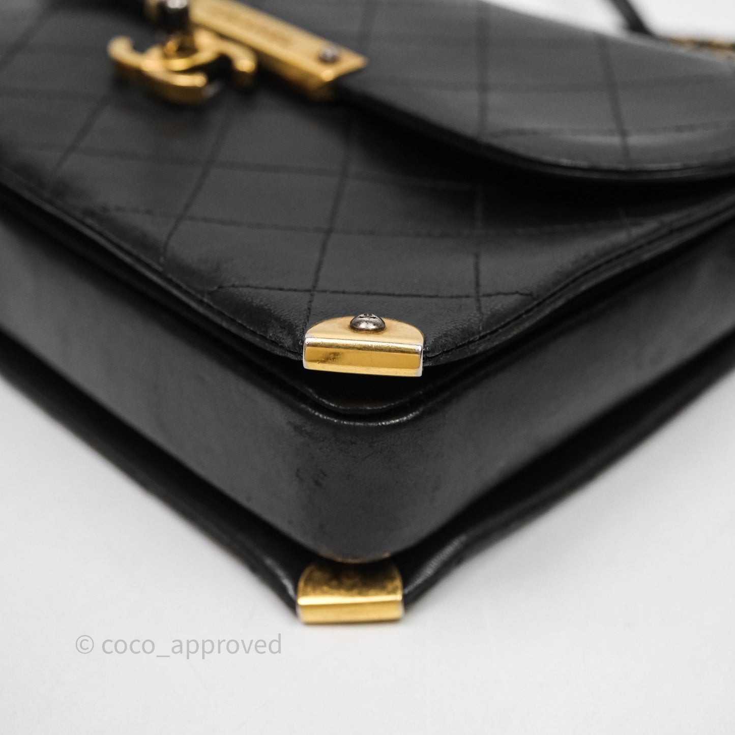 Chanel Quilted Flap Bag Black Calfskin Aged Gold Hardware