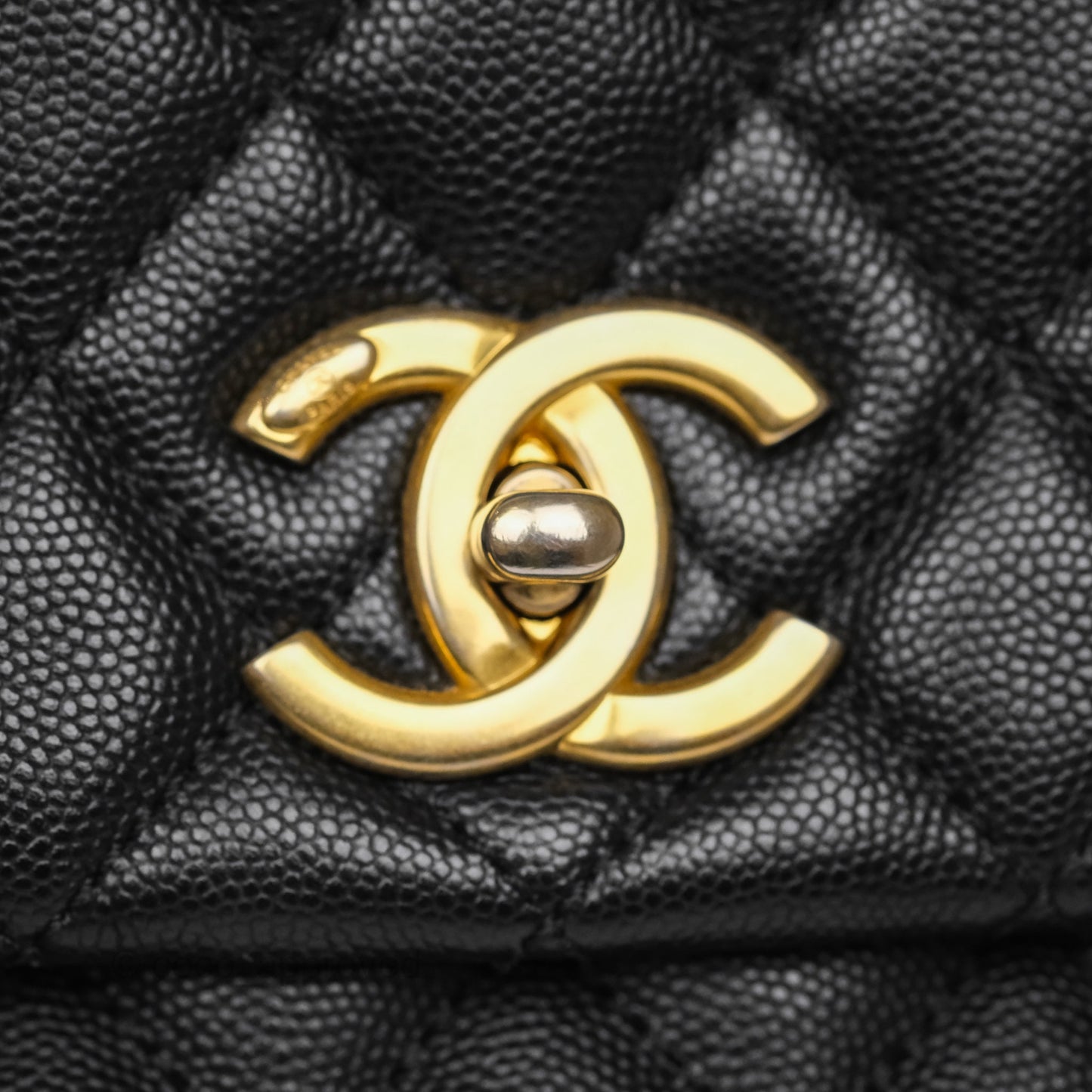 Chanel Medium Coco Handle Quilted Black Caviar Aged Gold Hardware