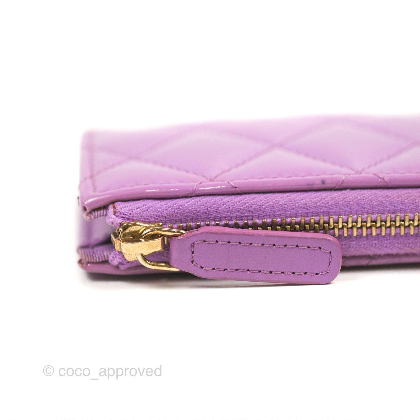 Chanel Classic Quilted Key Holder Purple Patent Gold Hardware